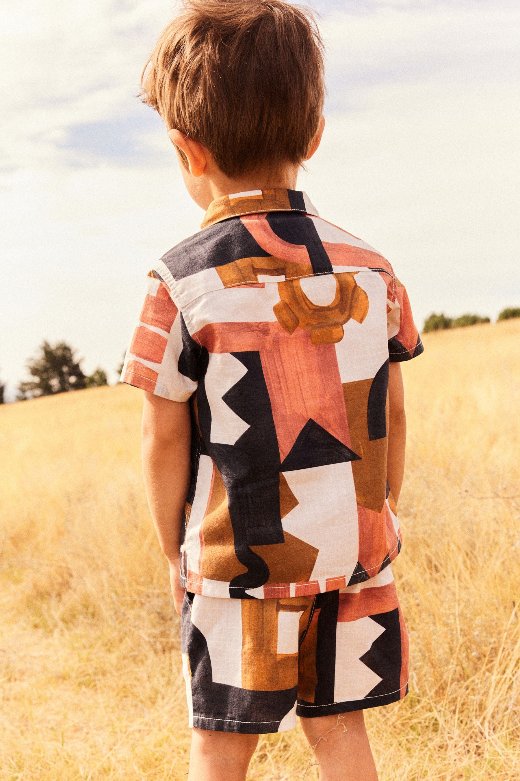 Tan Brown 100% Cotton Short Sleeves Printed Shirt and Shorts Set (3mths-12yrs)