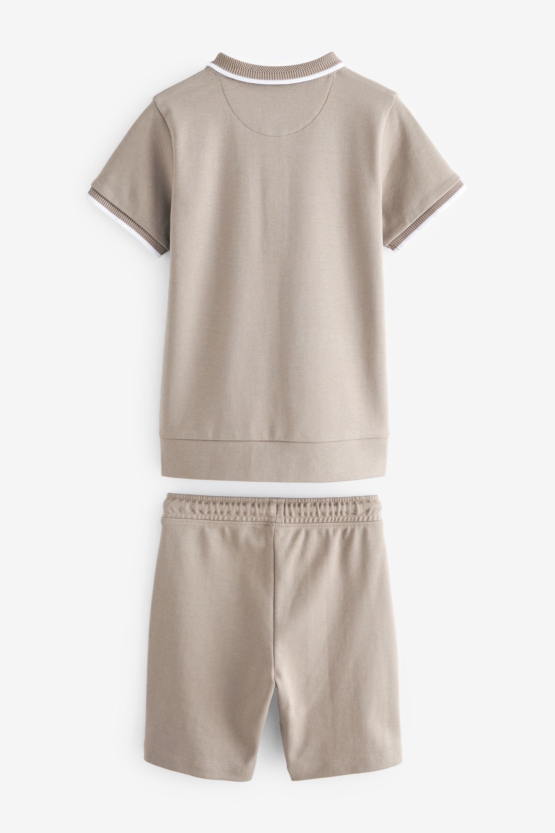 Stone Natural Textured Polo And Shorts Set (3-16yrs)