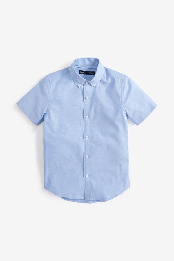 Blue Plain Short Sleeve Cotton Rich Oxford Shirt (3-16yrs)