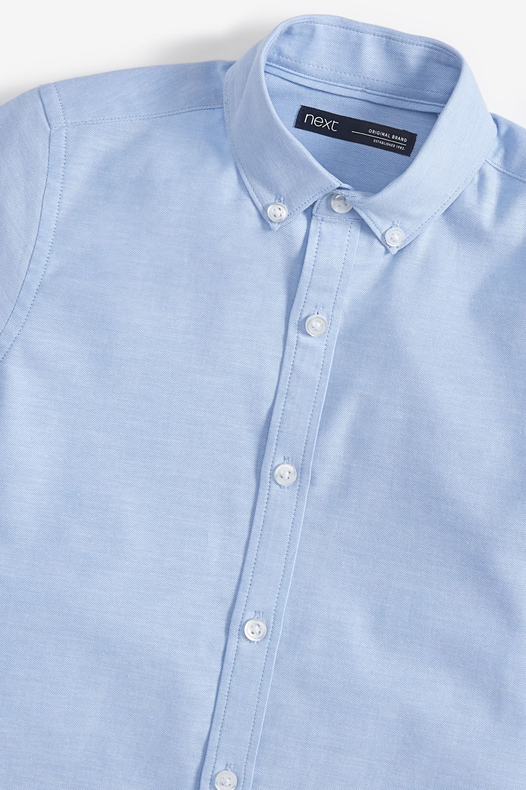 Blue Plain Short Sleeve Cotton Rich Oxford Shirt (3-16yrs)