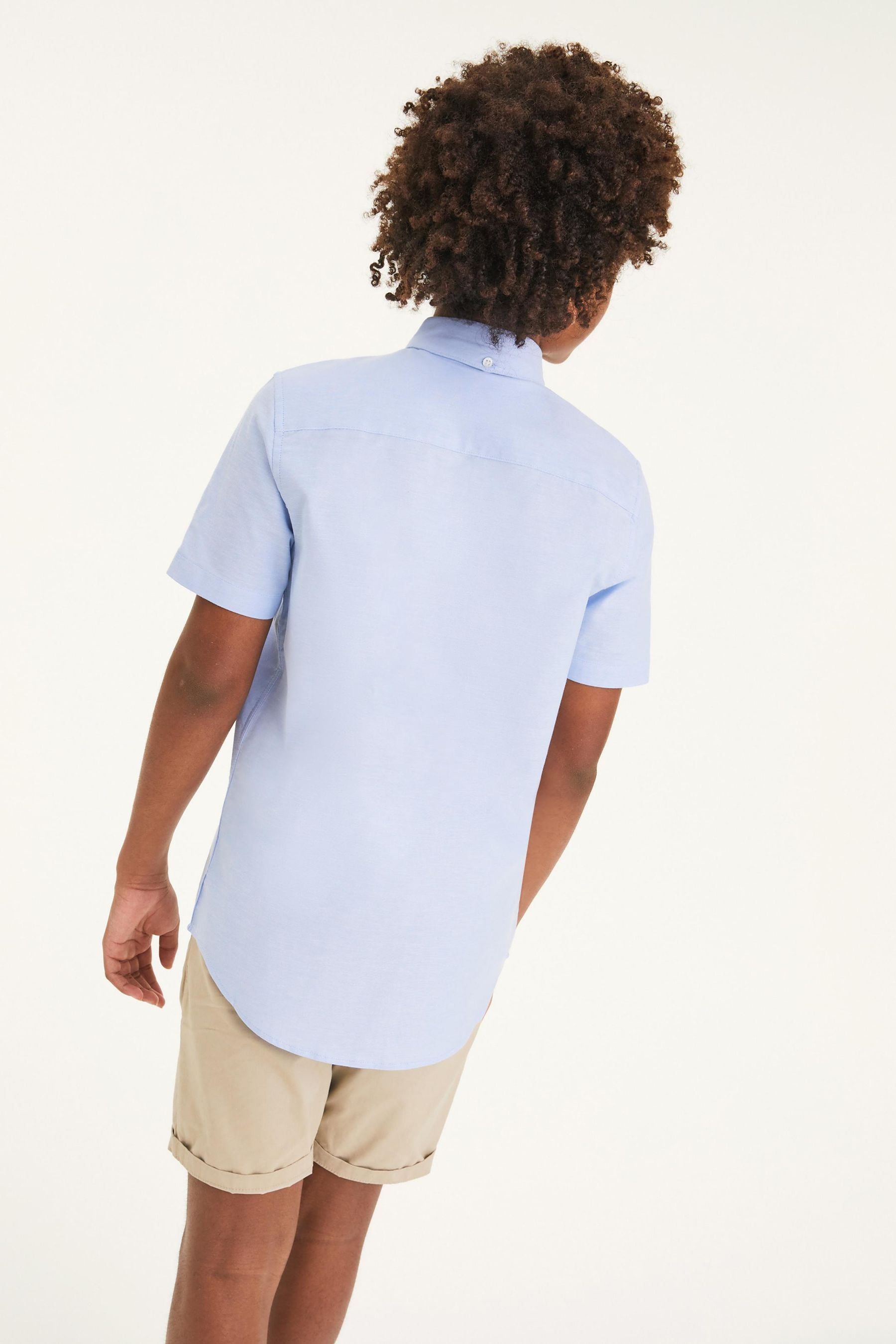 Blue Plain Short Sleeve Cotton Rich Oxford Shirt (3-16yrs)