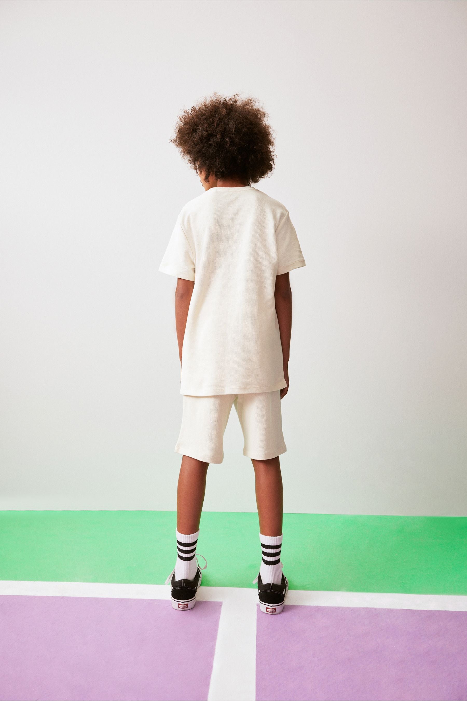 Ecru Cream Texture 100% Cotton Shorts and T-Shirt Set (3-16yrs)