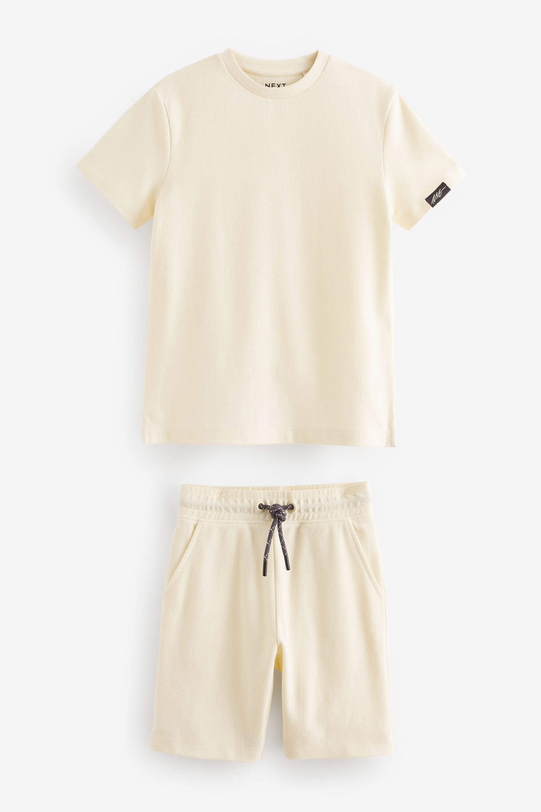 Ecru Cream Texture 100% Cotton Shorts and T-Shirt Set (3-16yrs)