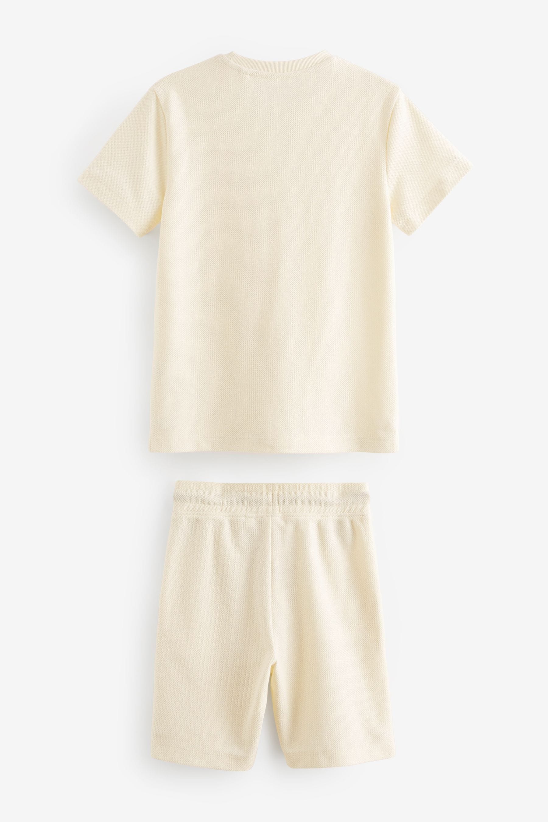 Ecru Cream Texture 100% Cotton Shorts and T-Shirt Set (3-16yrs)