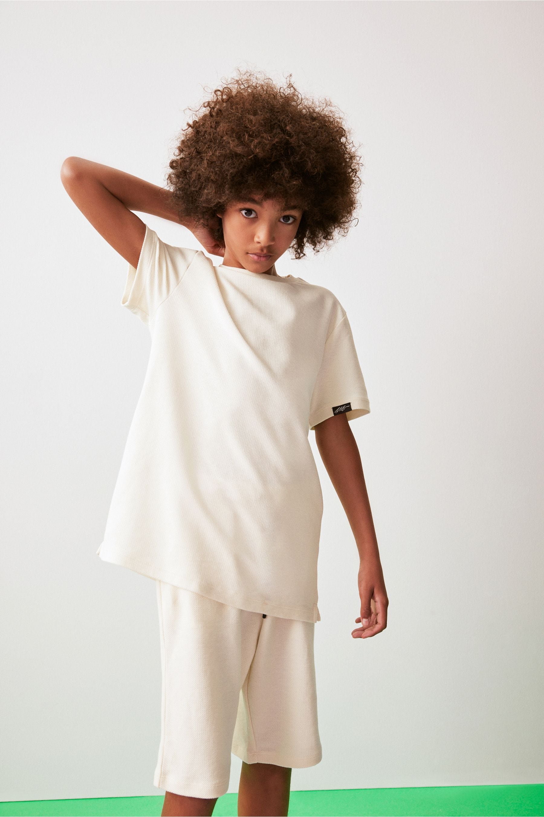 Ecru Cream Texture 100% Cotton Shorts and T-Shirt Set (3-16yrs)