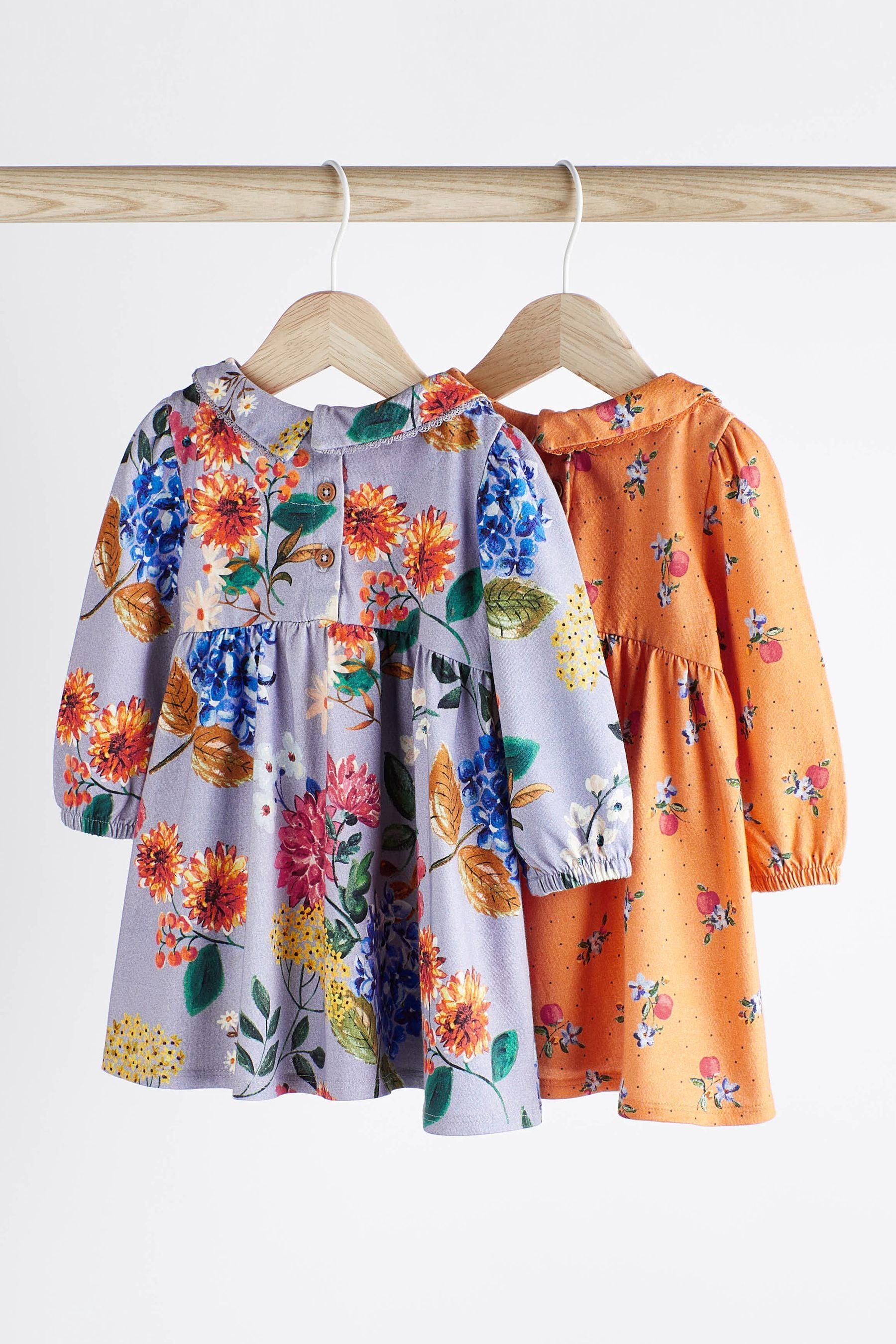 Blue & Orange Floral Baby Jersey Frill Dress 2 Pack (0mths-2yrs)