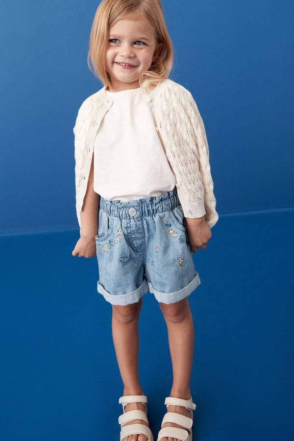 Denim Floral Embroidered Shorts (3mths-7yrs)