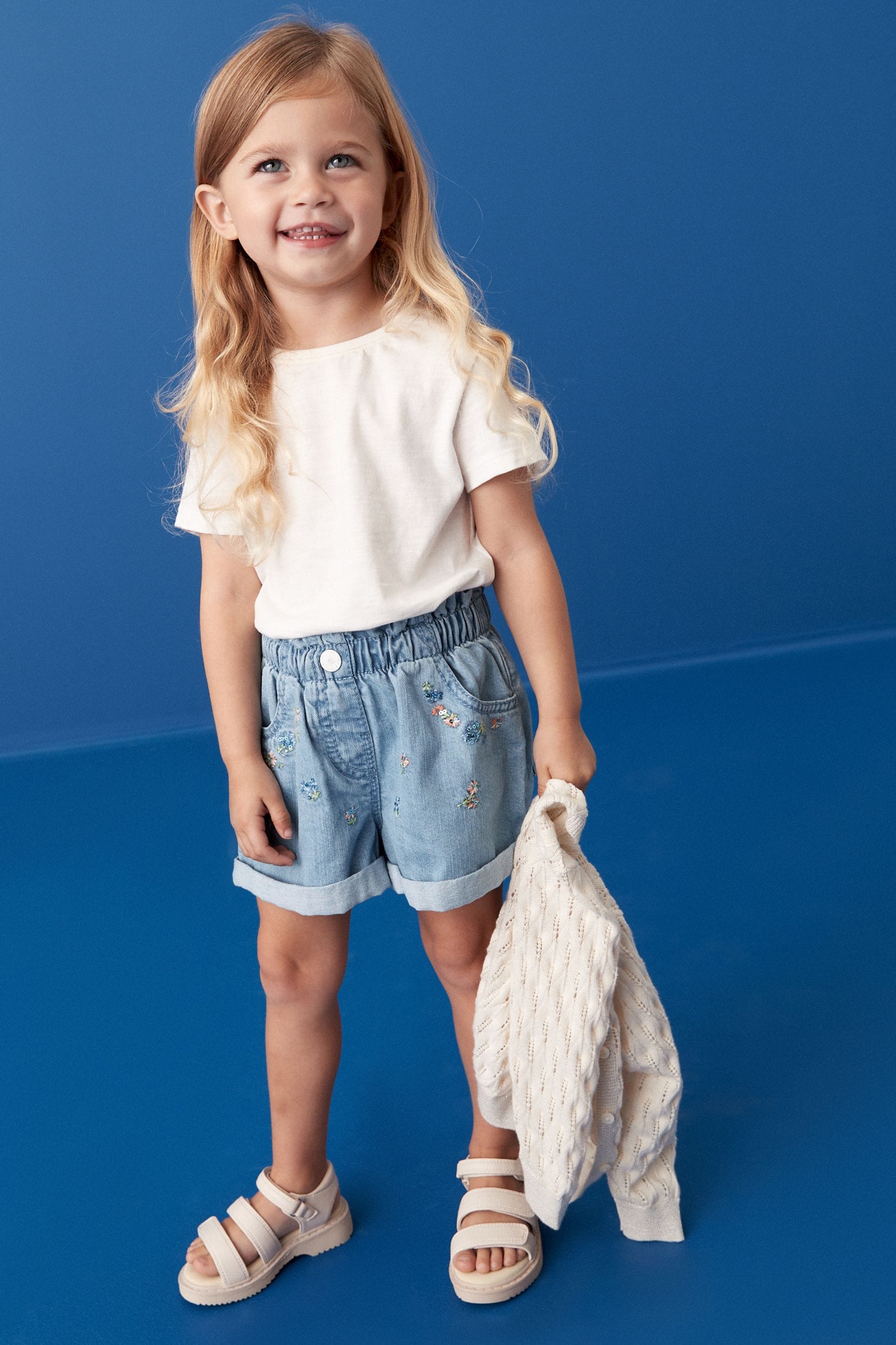 Denim Floral Embroidered Shorts (3mths-7yrs)