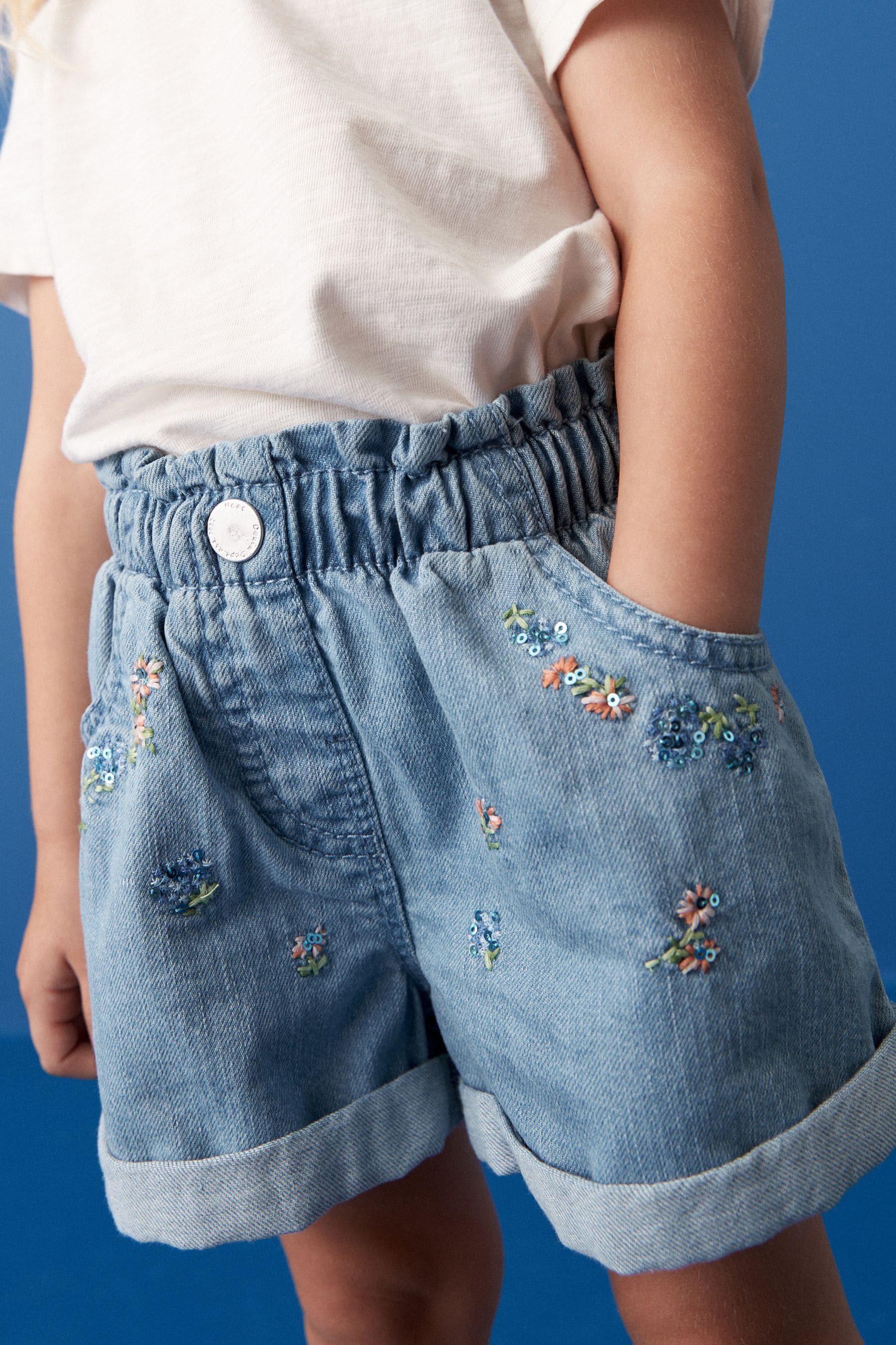 Denim Floral Embroidered Shorts (3mths-7yrs)