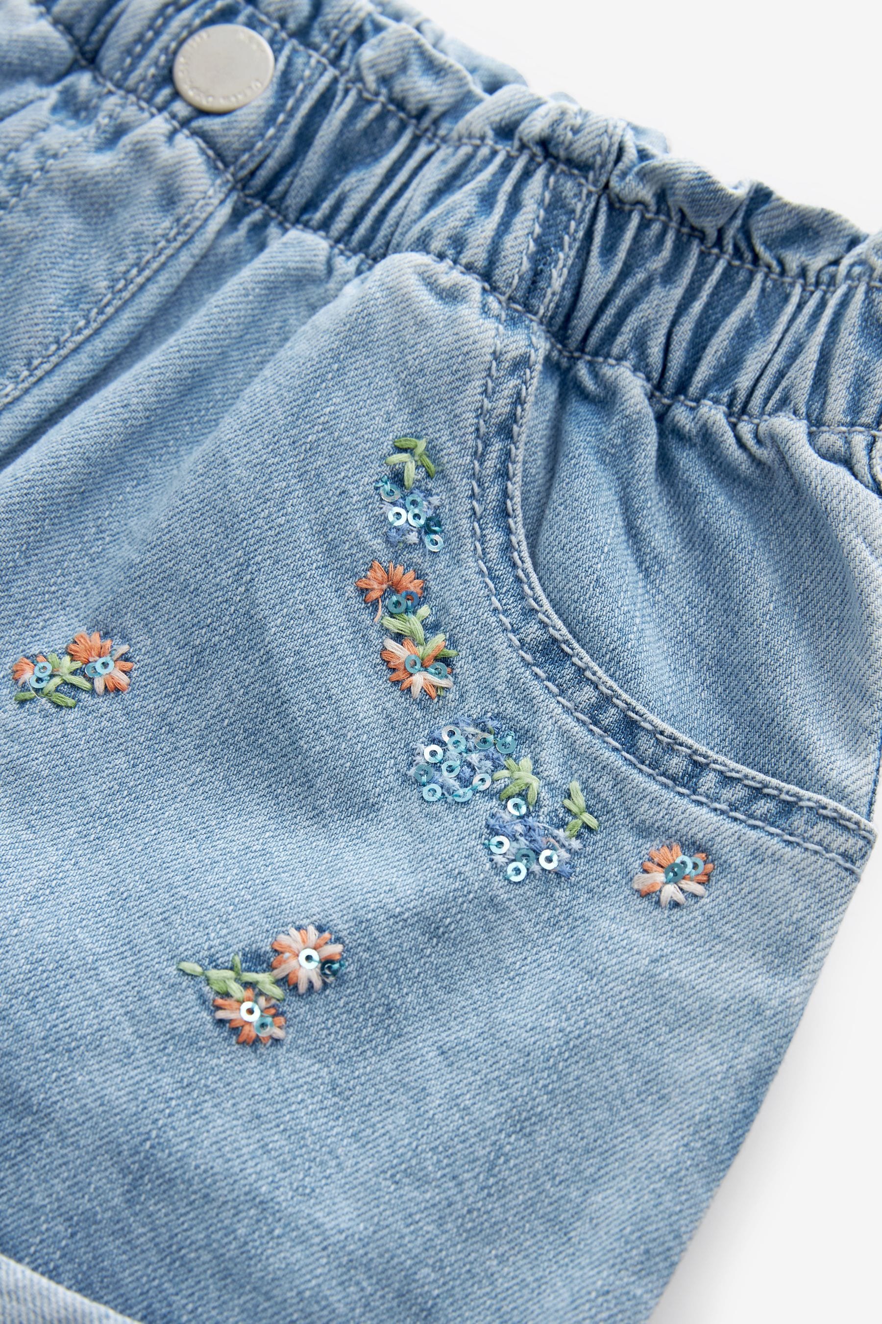 Denim Floral Embroidered Shorts (3mths-7yrs)