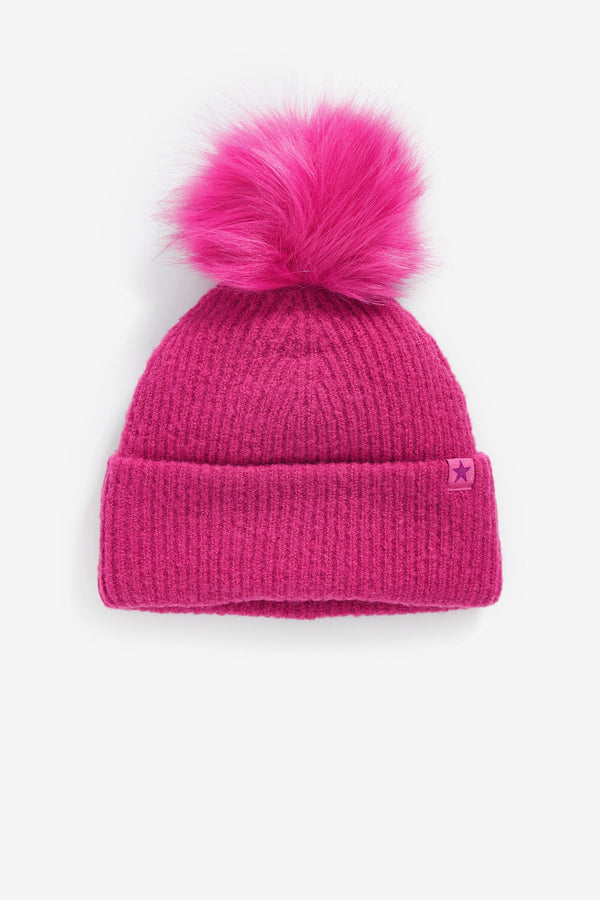 Bright Pink Pom Pom Beanie Hat (3-16yrs)