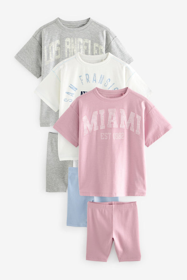 Pink/Blue/Ecru Short Pyjamas 3 Pack (3-16yrs)