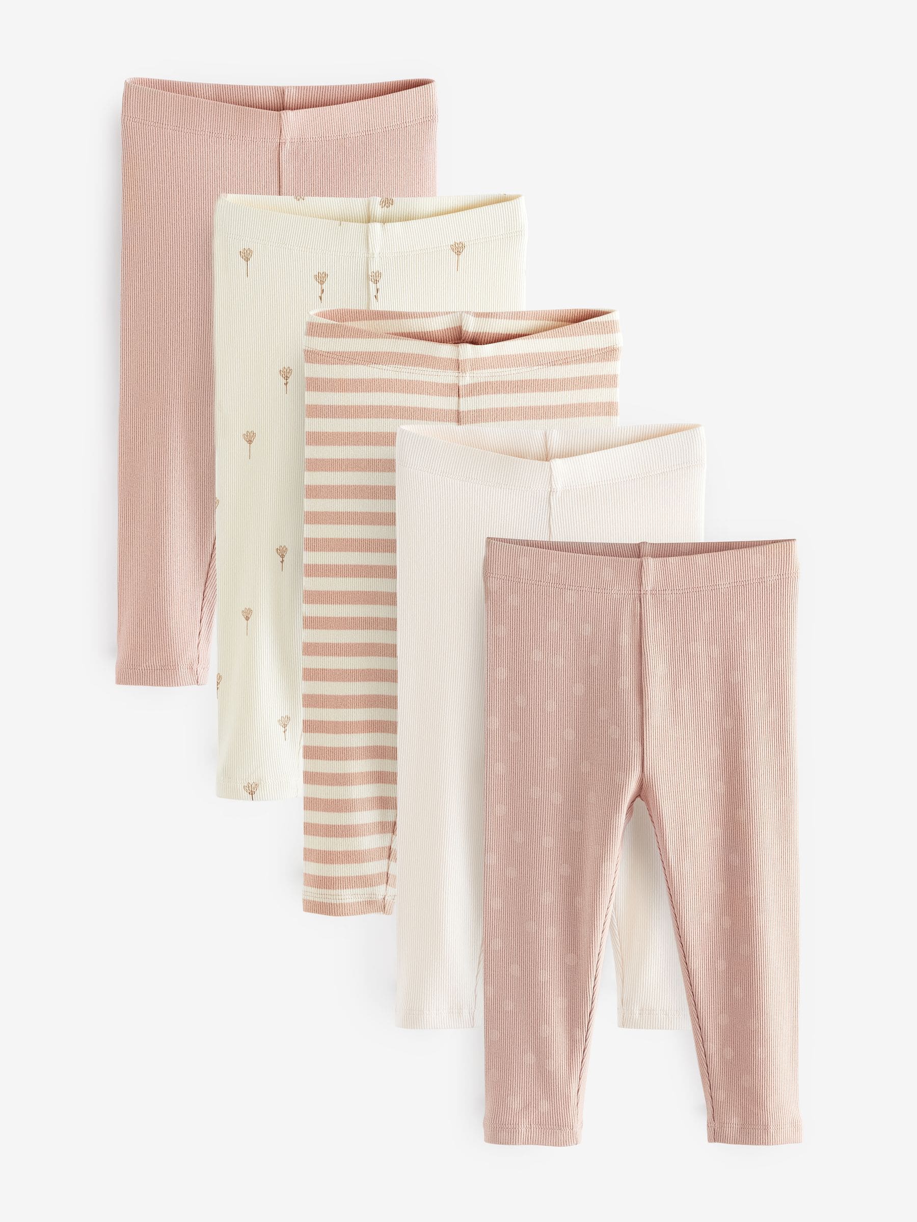 Pale Pink Rib Jersey Leggings 5 Pack (3mths-7yrs)