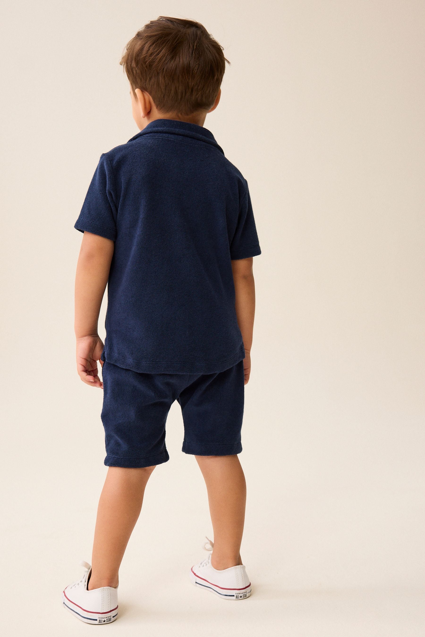 Navy Blue Short Sleeve Towelling Shirt and Shorts Set (3mths-7yrs)