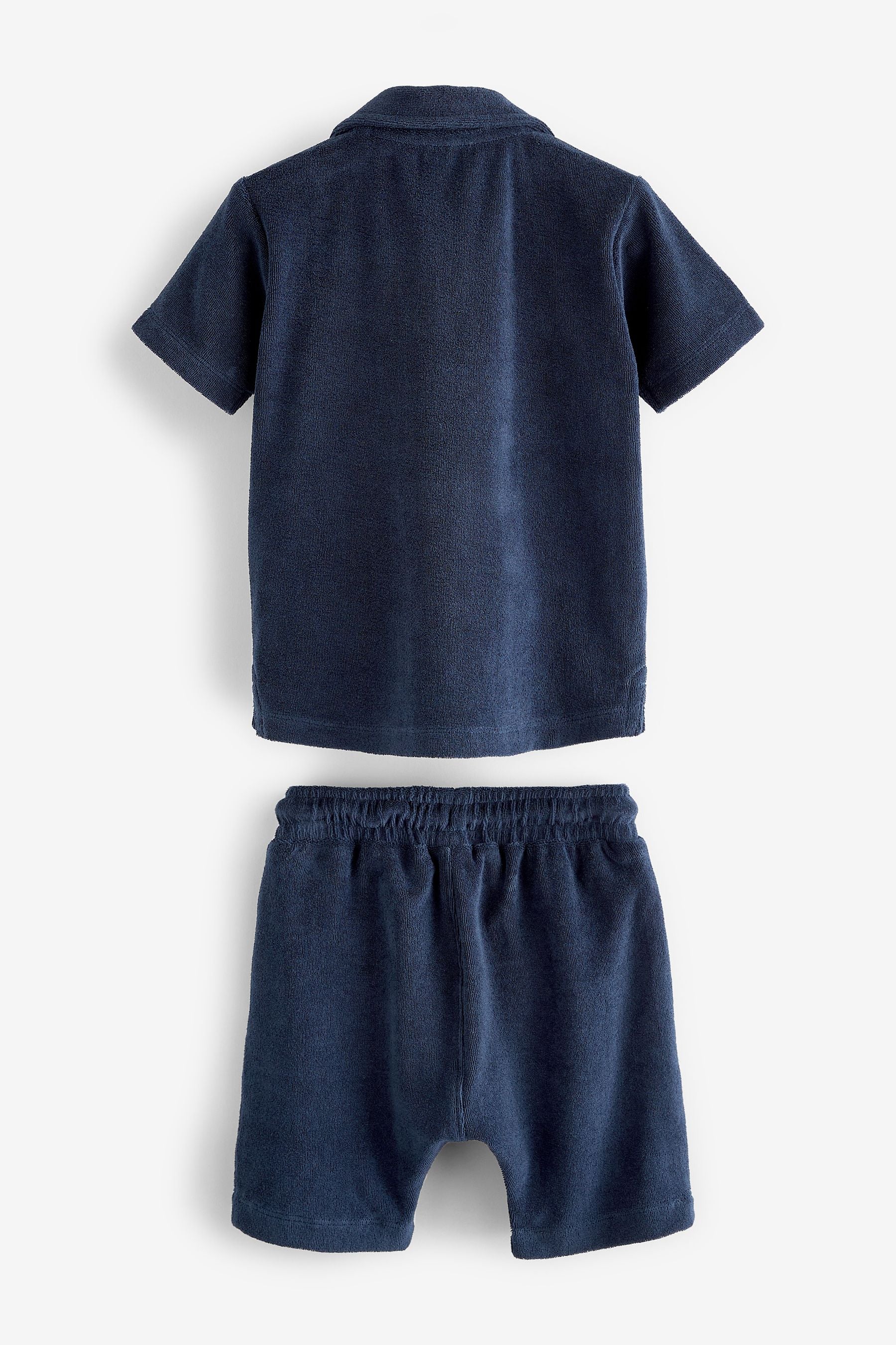 Navy Blue Short Sleeve Towelling Shirt and Shorts Set (3mths-7yrs)