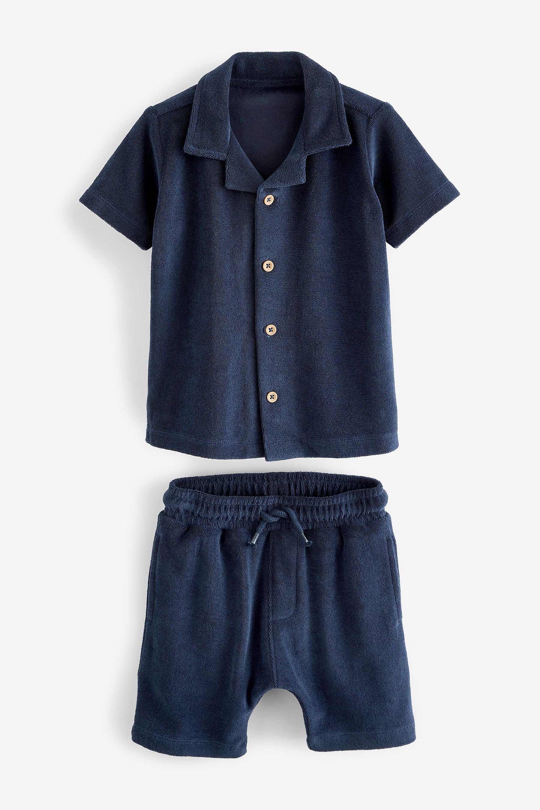 Navy Blue Short Sleeve Towelling Shirt and Shorts Set (3mths-7yrs)