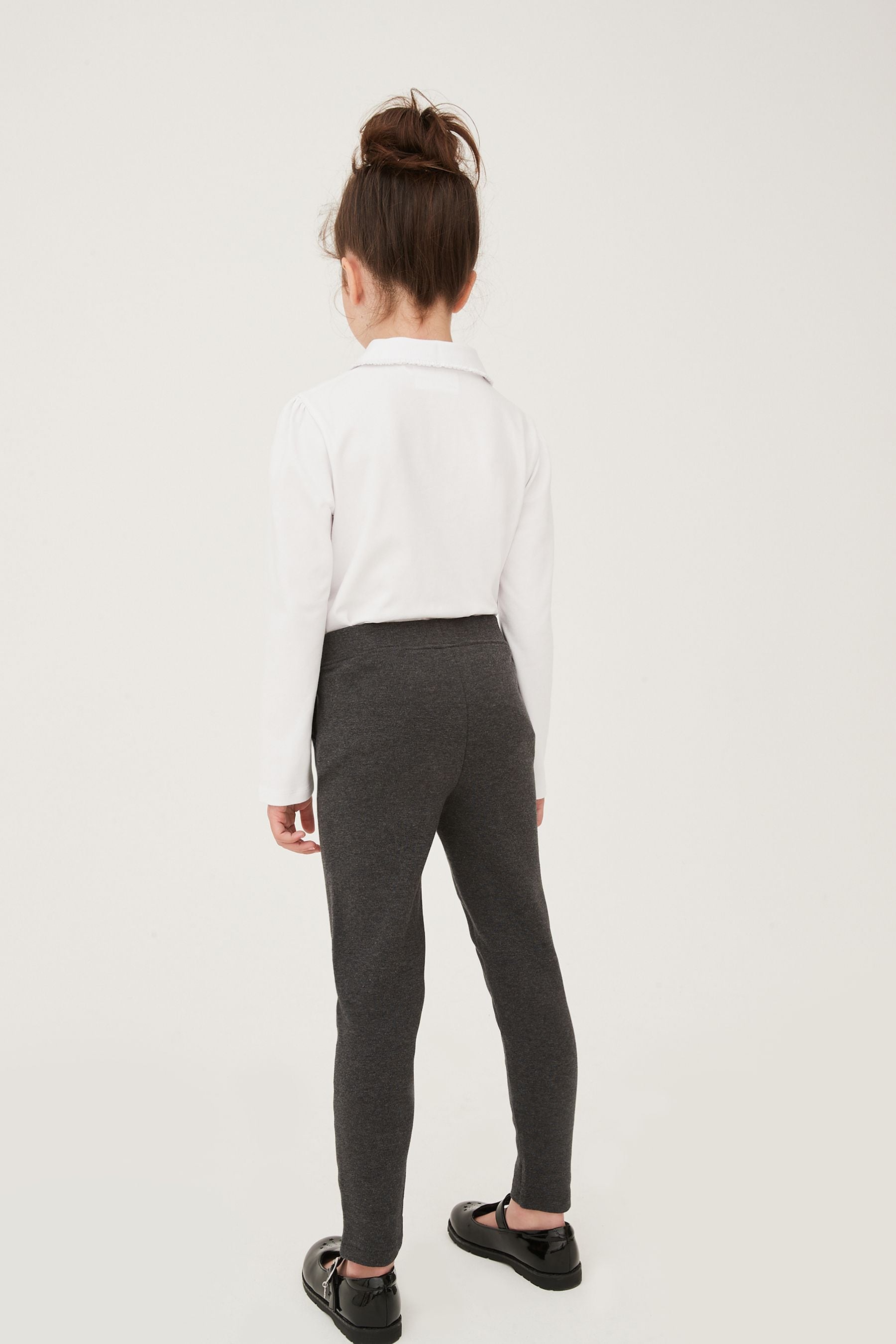 Charcoal Grey Cotton Rich Jersey Stretch Pull-On Frill Detail School Trousers (3-16yrs)