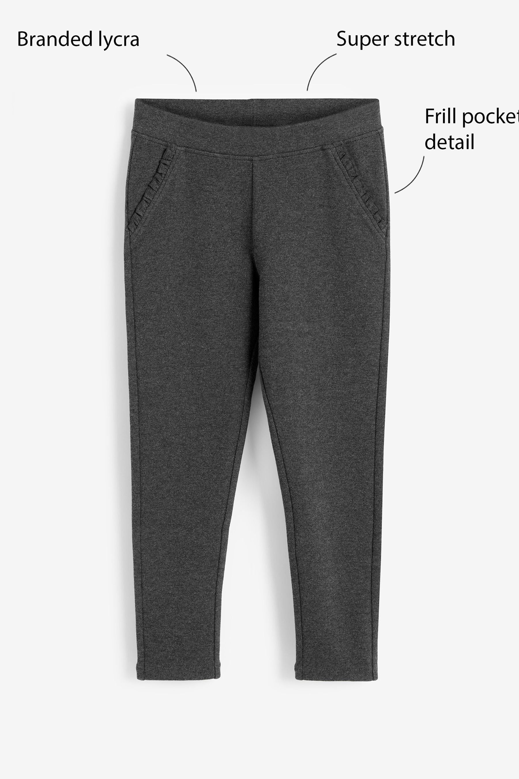 Charcoal Grey Cotton Rich Jersey Stretch Pull-On Frill Detail School Trousers (3-16yrs)