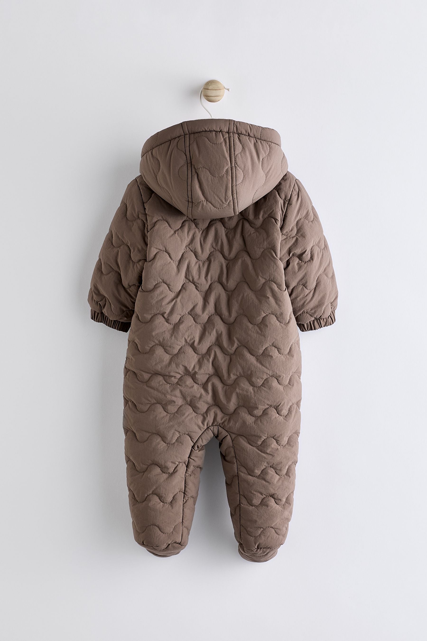 Mink Brown Baby Quilted Fleece Zip Lined Hooded All-In-One Pramsuit (0-18mths)