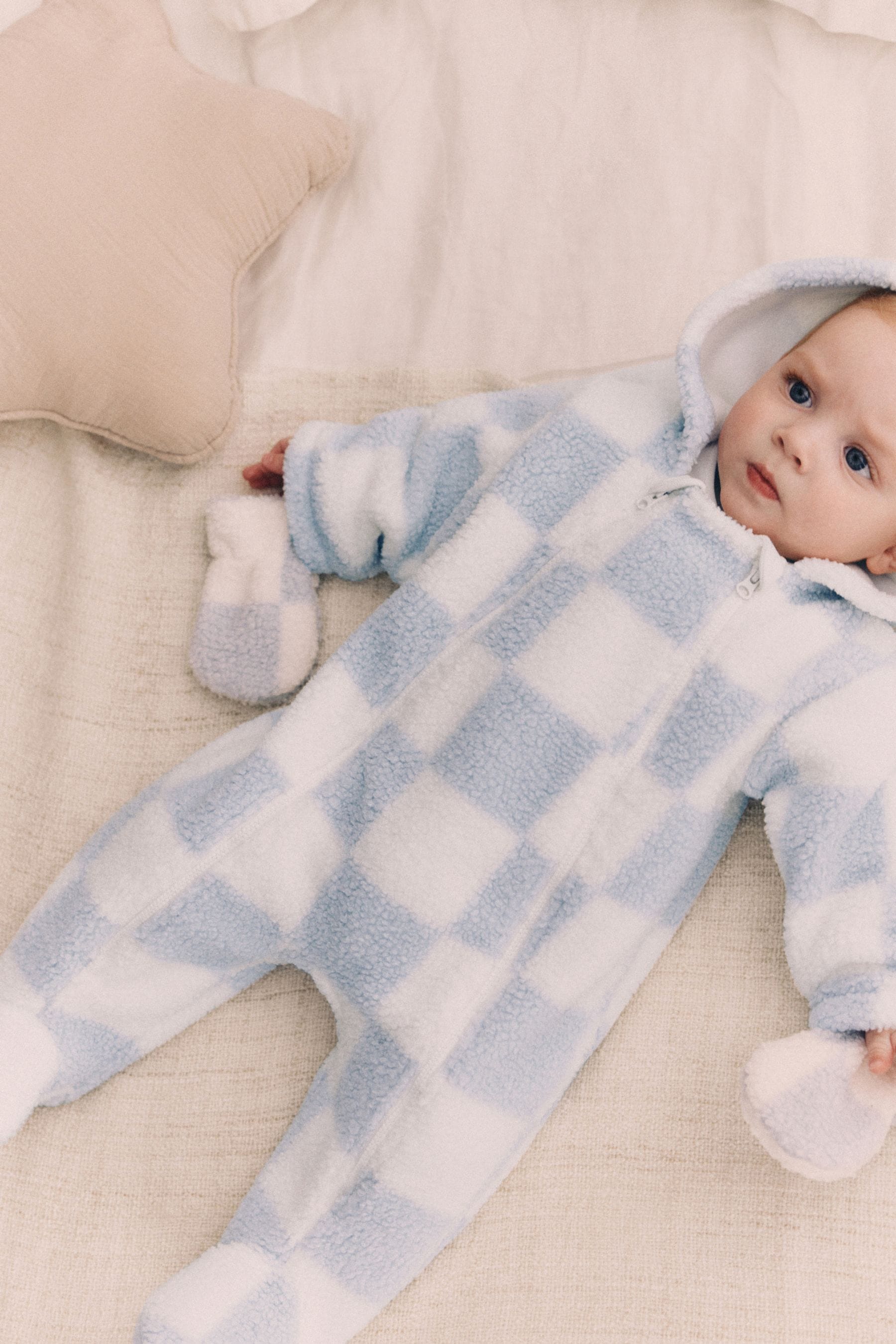 Blue/White Checkerboard Baby Pramsuit (0mths-2yrs)