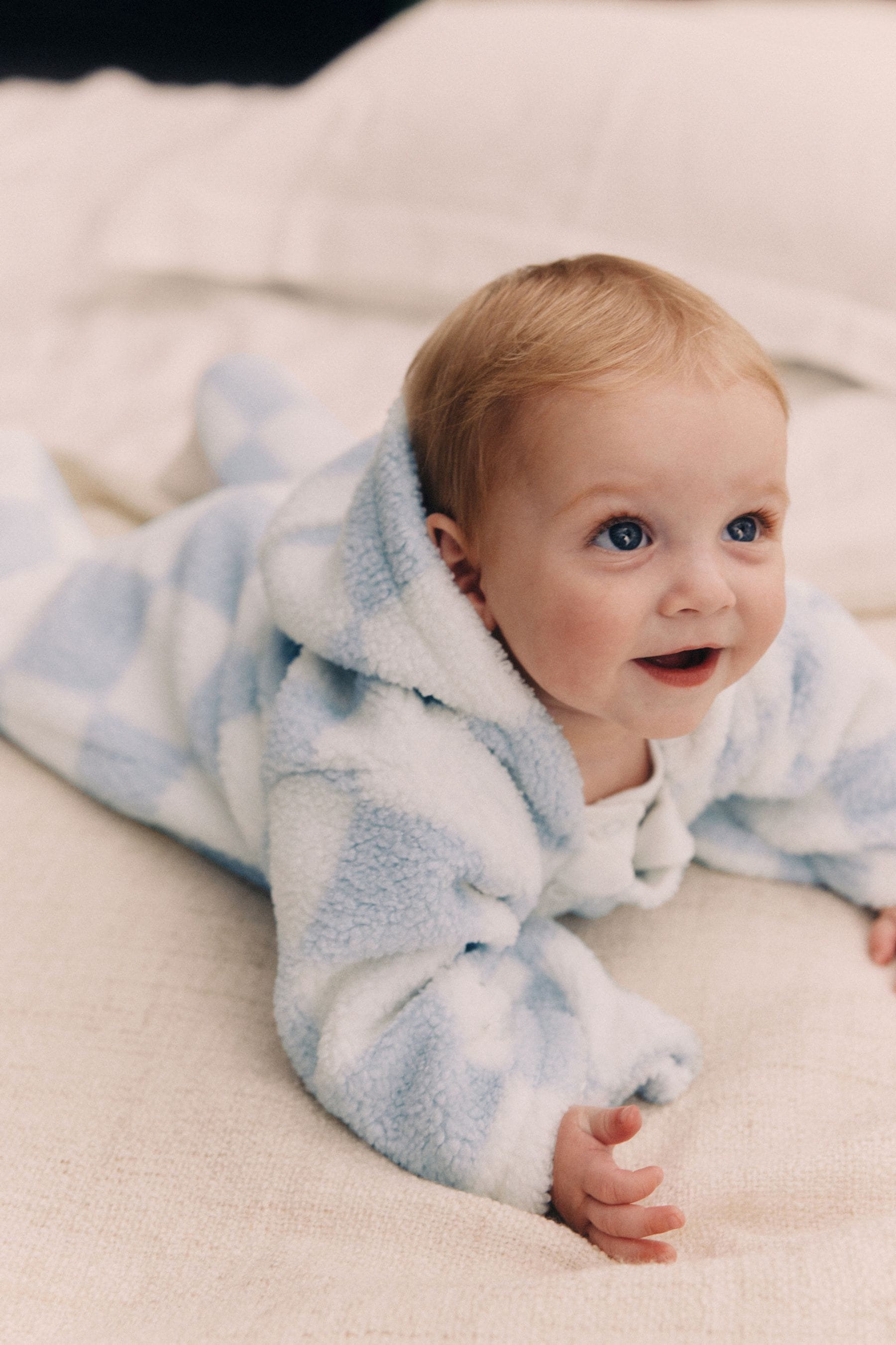 Blue/White Checkerboard Baby Pramsuit (0mths-2yrs)