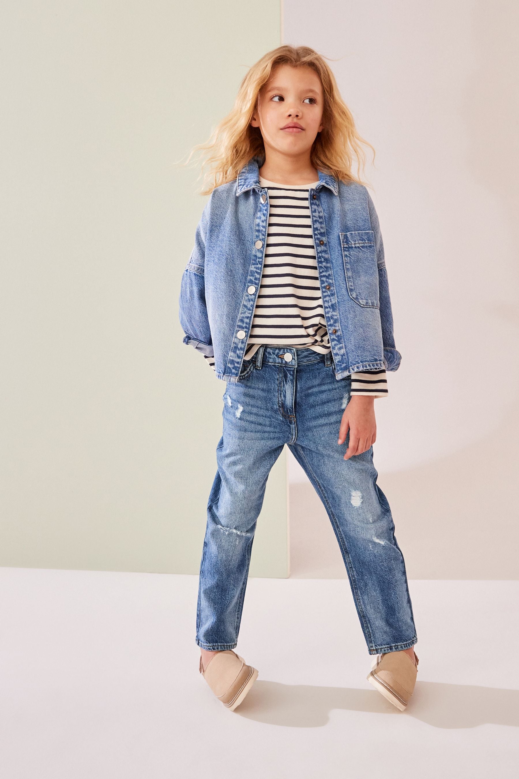 Mid Blue Mom Jeans with Stretch (3-16yrs)