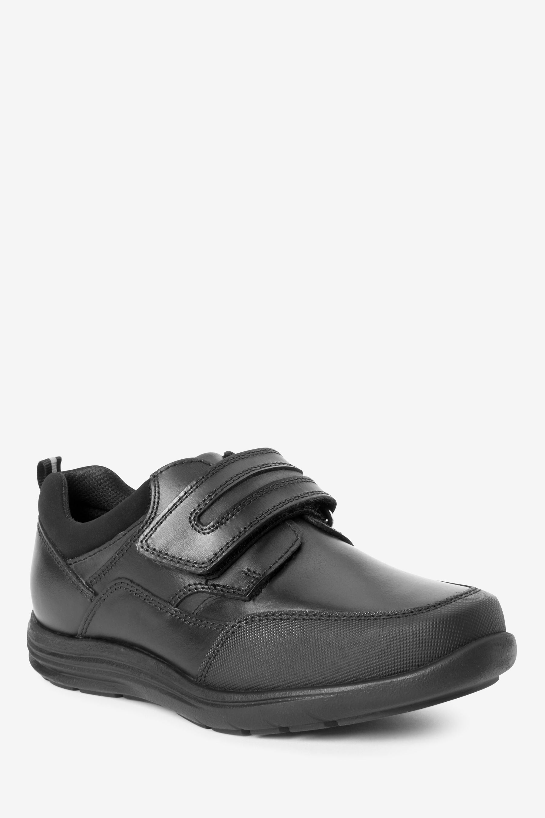 Black Extra Wide Fit (H) School Leather Single Strap Shoes