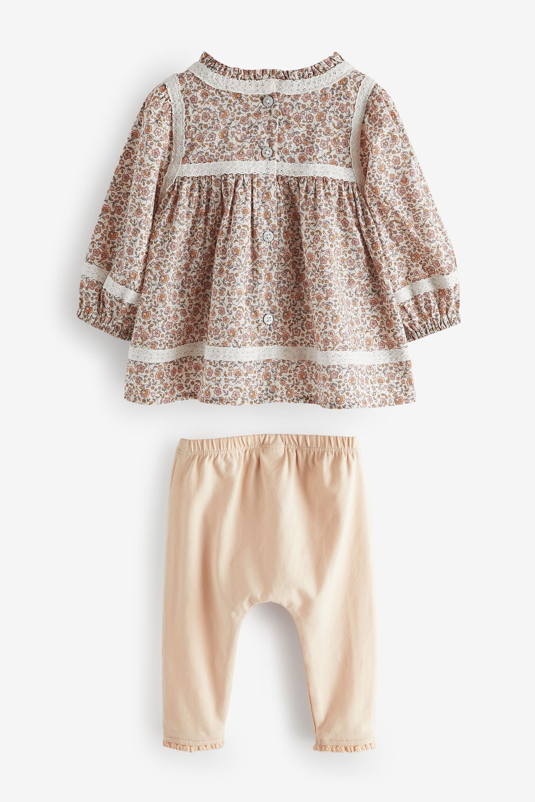 Ecru Cream Floral Baby Woven Blouse And Leggings 2 Piece Set