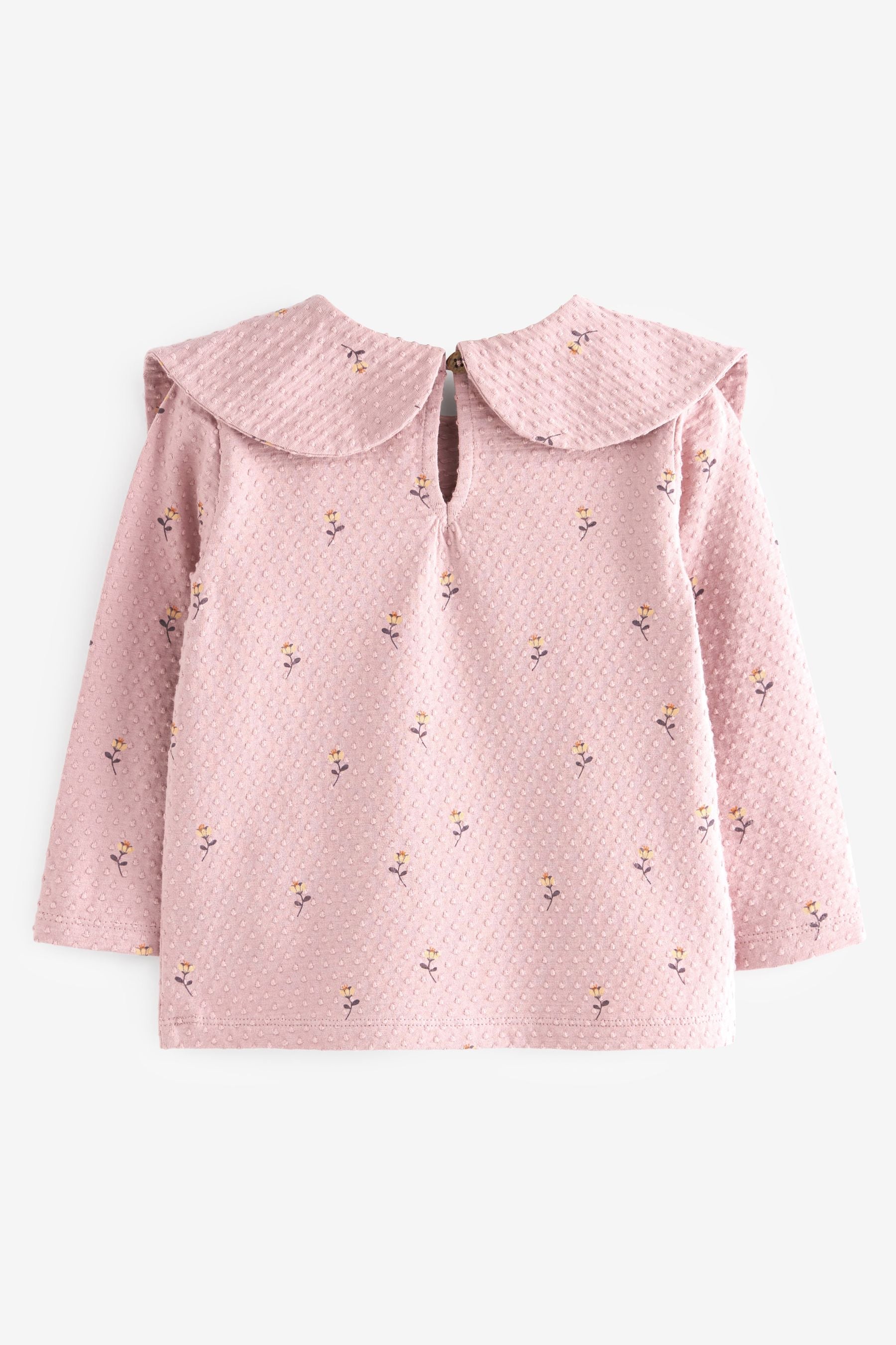 Pink Flower Long Sleeve Bow Collar T-Shirt (3mths-7yrs)