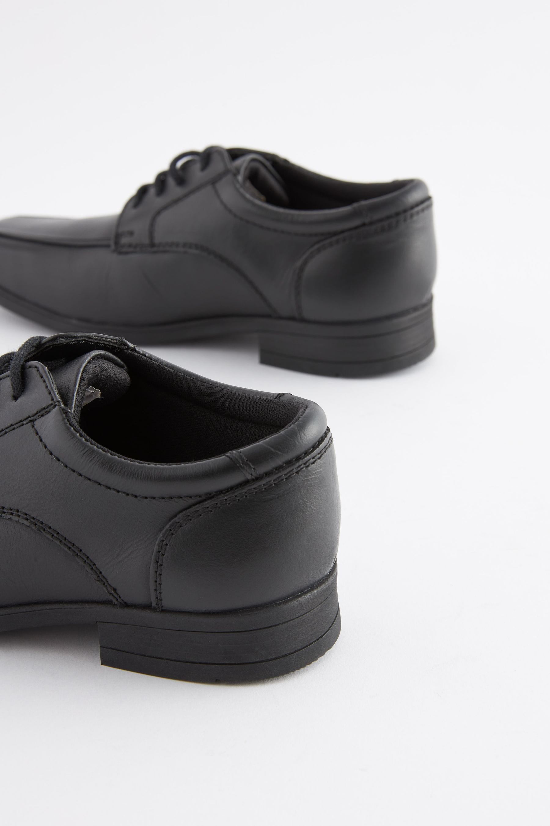 Black Wide Fit (G) School Leather Lace-Up Shoes