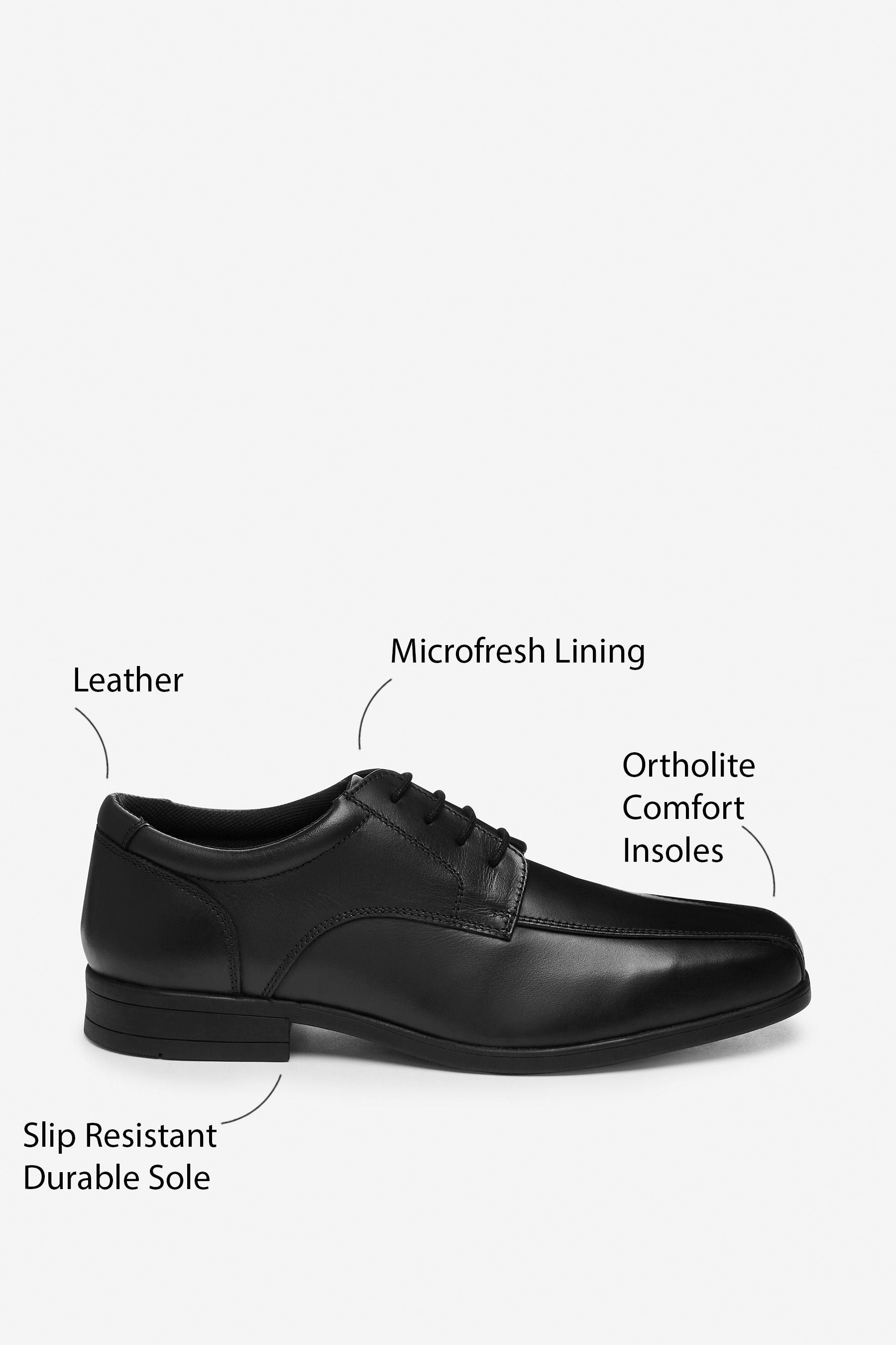 Black Wide Fit (G) School Leather Lace-Up Shoes