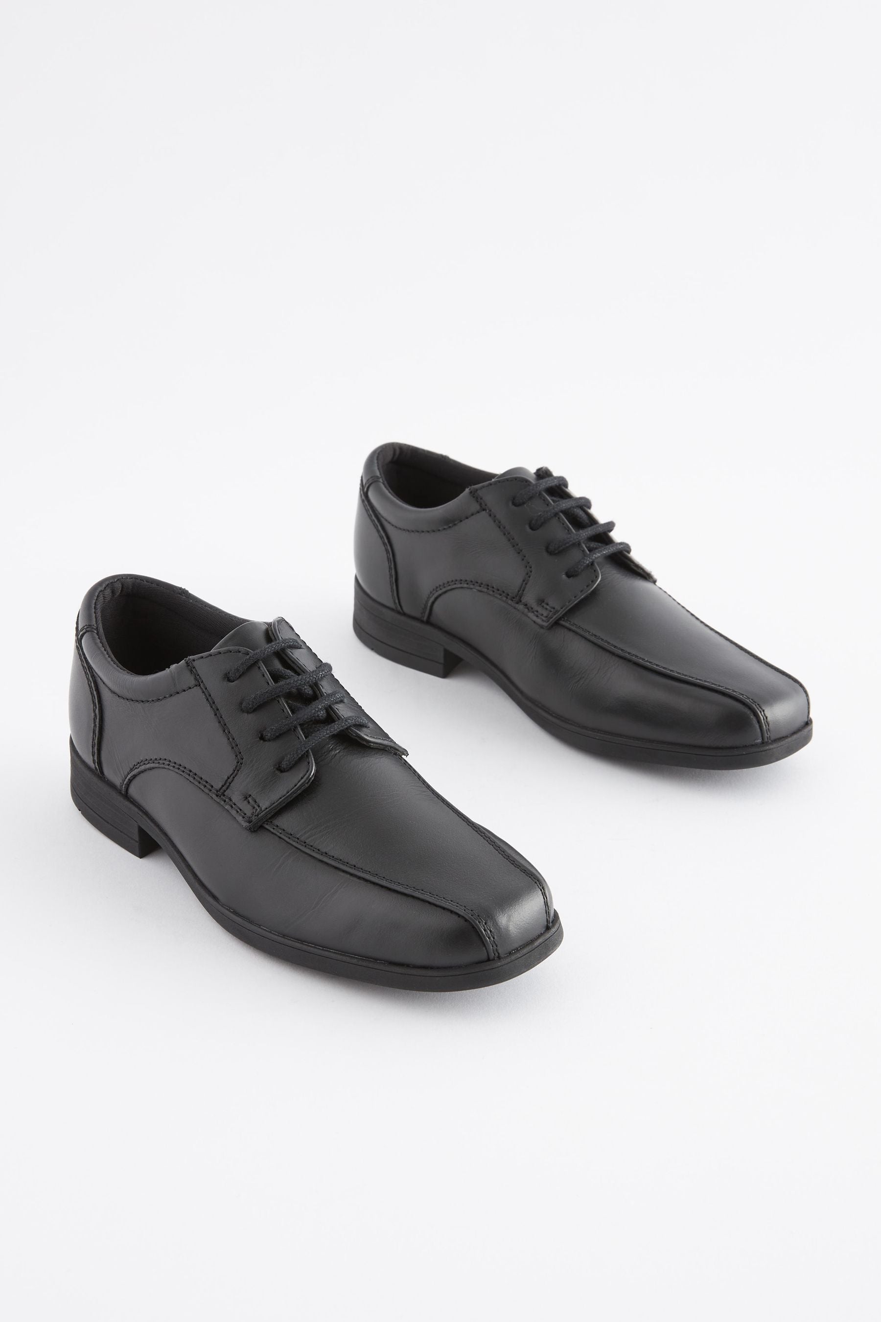 Black Wide Fit (G) School Leather Lace-Up Shoes