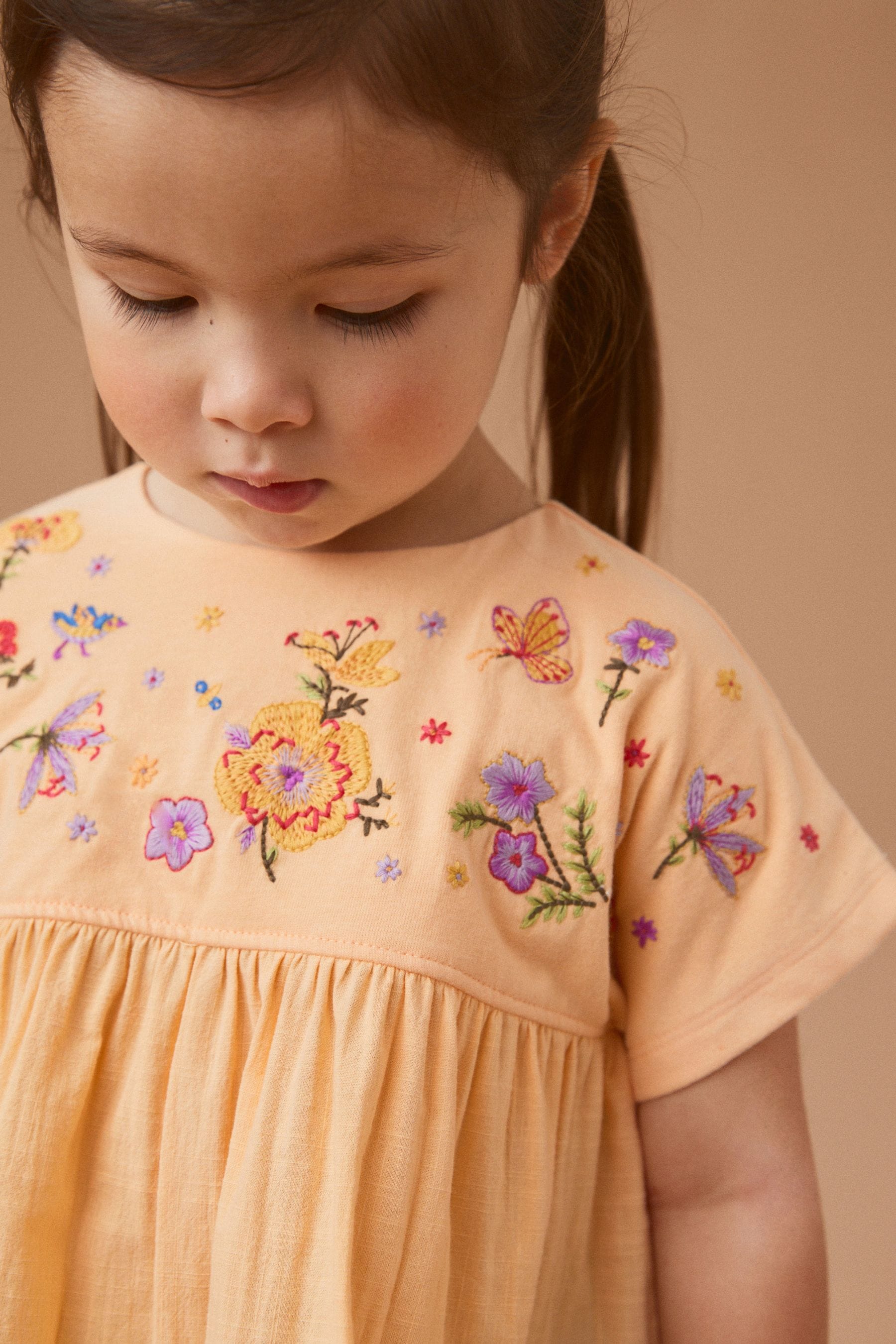 Peach Flower Embroidery Short Sleeve Blouse (3mths-7yrs)