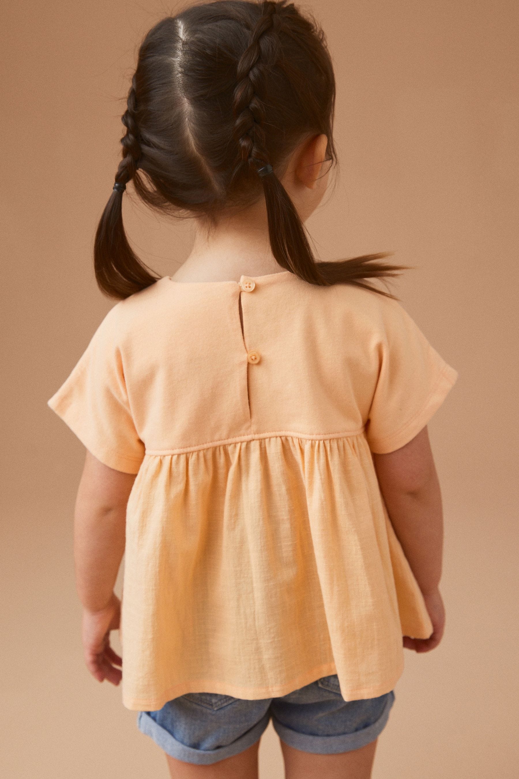 Peach Flower Embroidery Short Sleeve Blouse (3mths-7yrs)