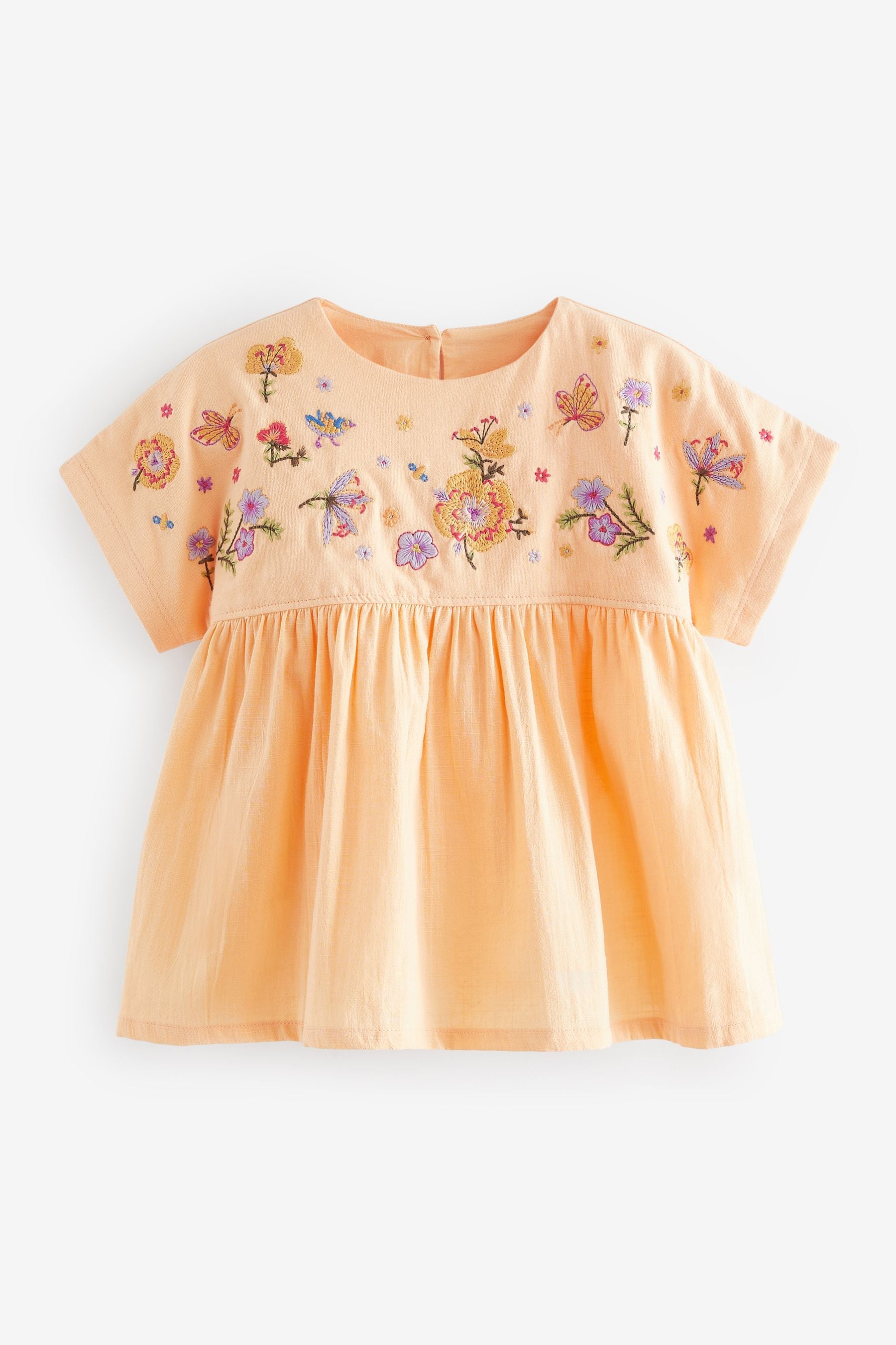 Peach Flower Embroidery Short Sleeve Blouse (3mths-7yrs)