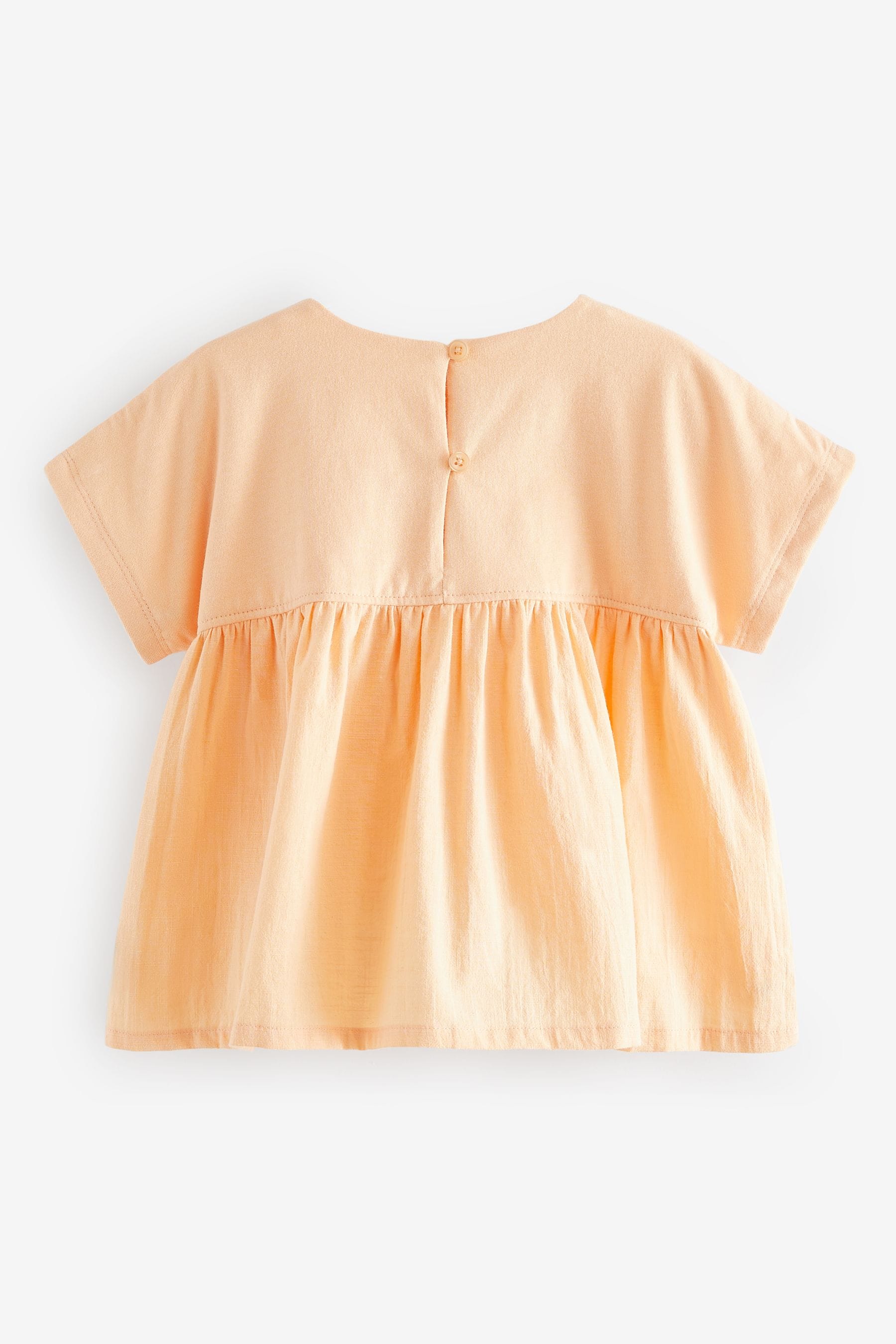 Peach Flower Embroidery Short Sleeve Blouse (3mths-7yrs)