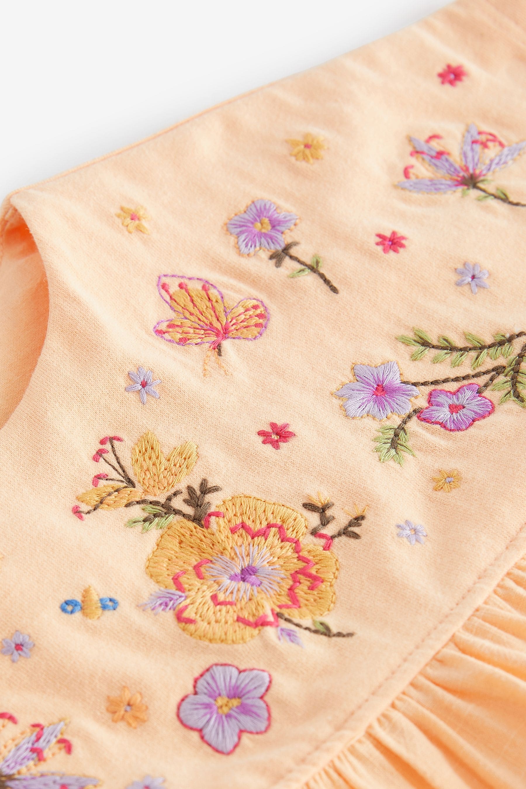 Peach Flower Embroidery Short Sleeve Blouse (3mths-7yrs)