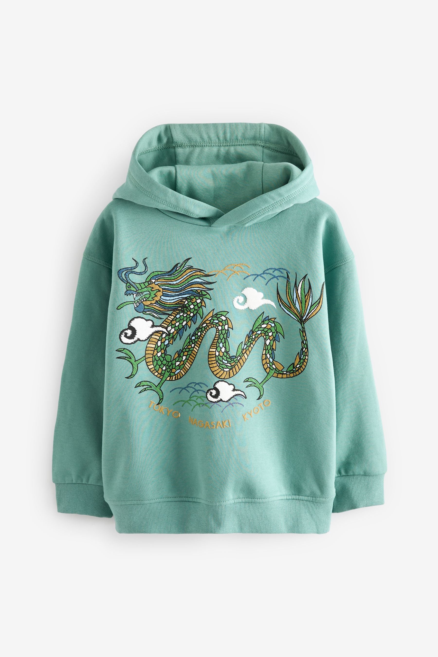 Mineral Green Dragon Graphic Hoodie (3-16yrs)