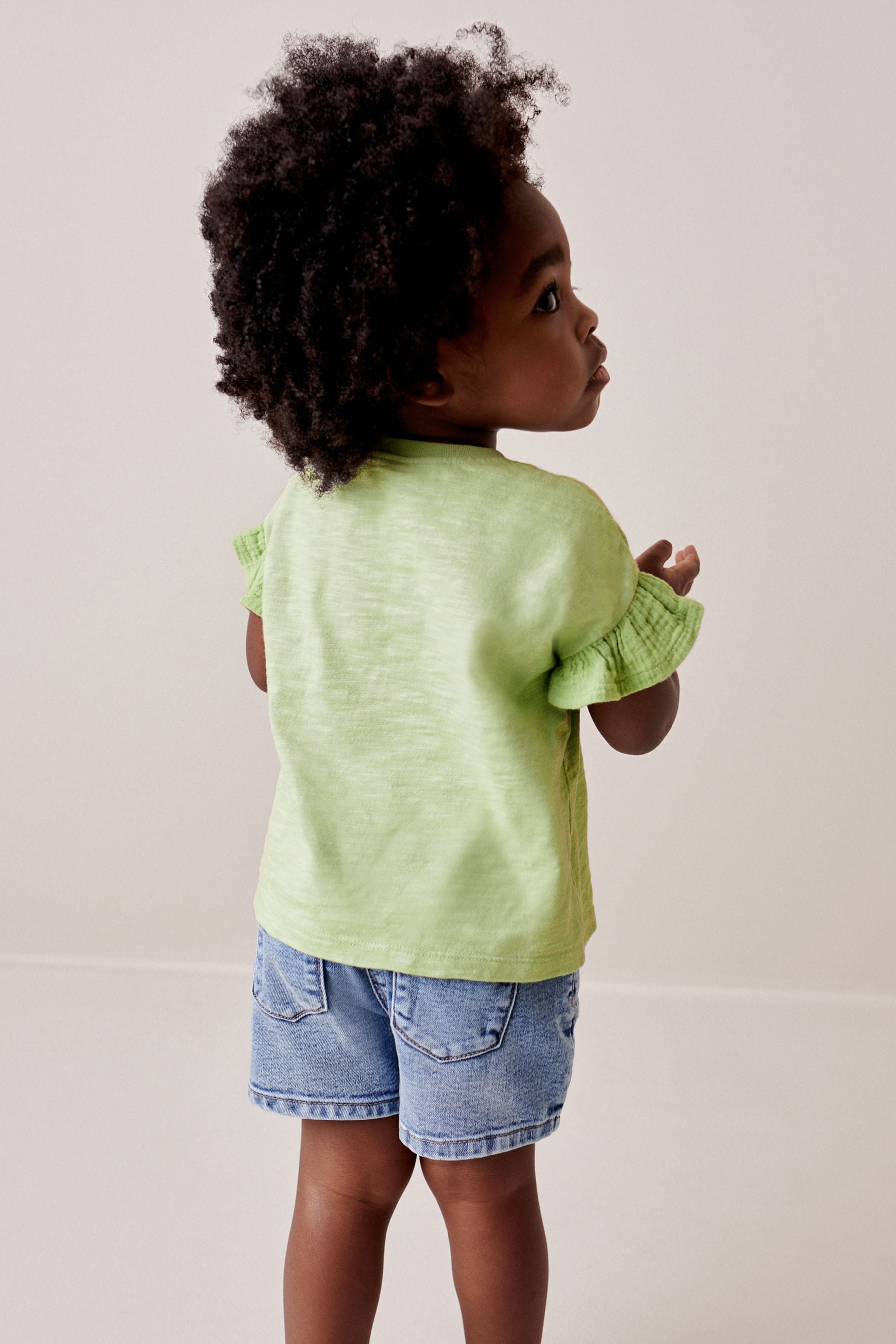 Pale Green Crochet Butterfly 100% Cotton T-Shirt (3mths-7yrs)