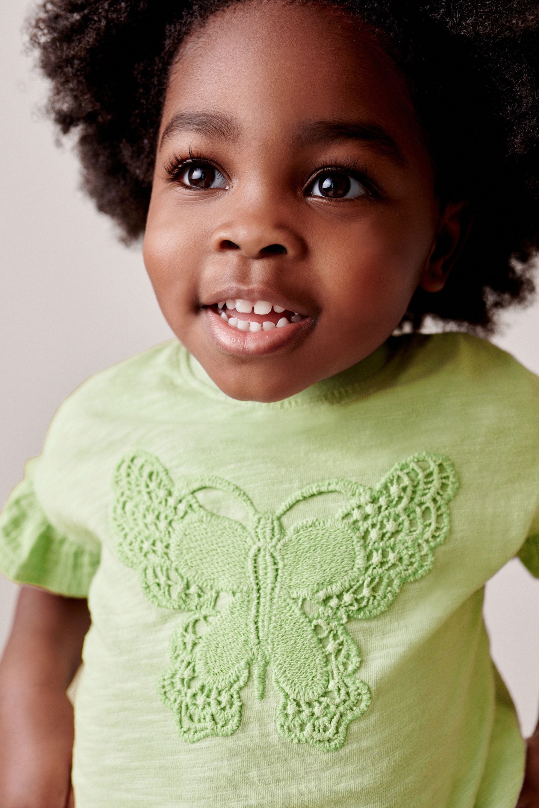 Pale Green Crochet Butterfly 100% Cotton T-Shirt (3mths-7yrs)