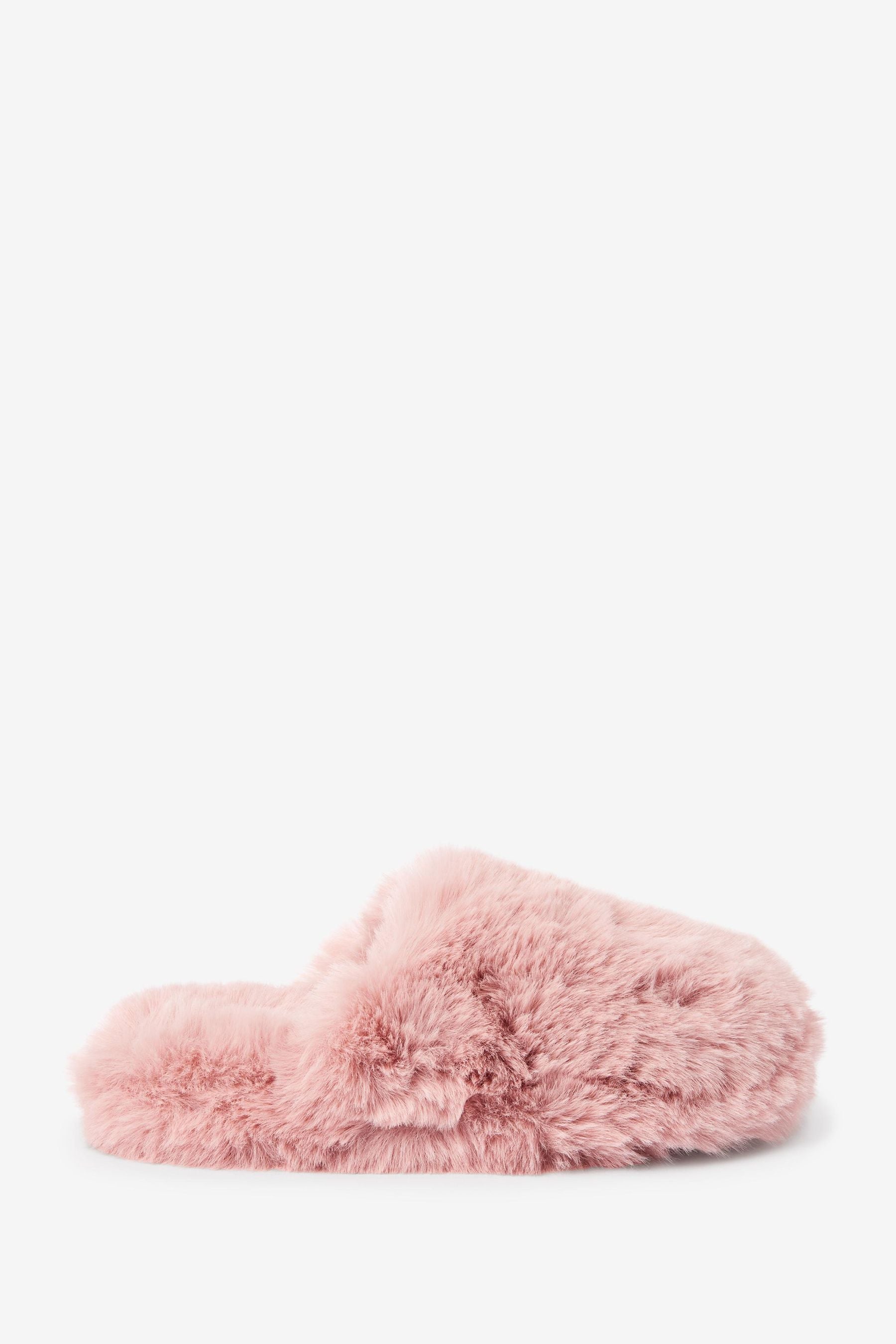 Pink Faux Fur Mule Slippers