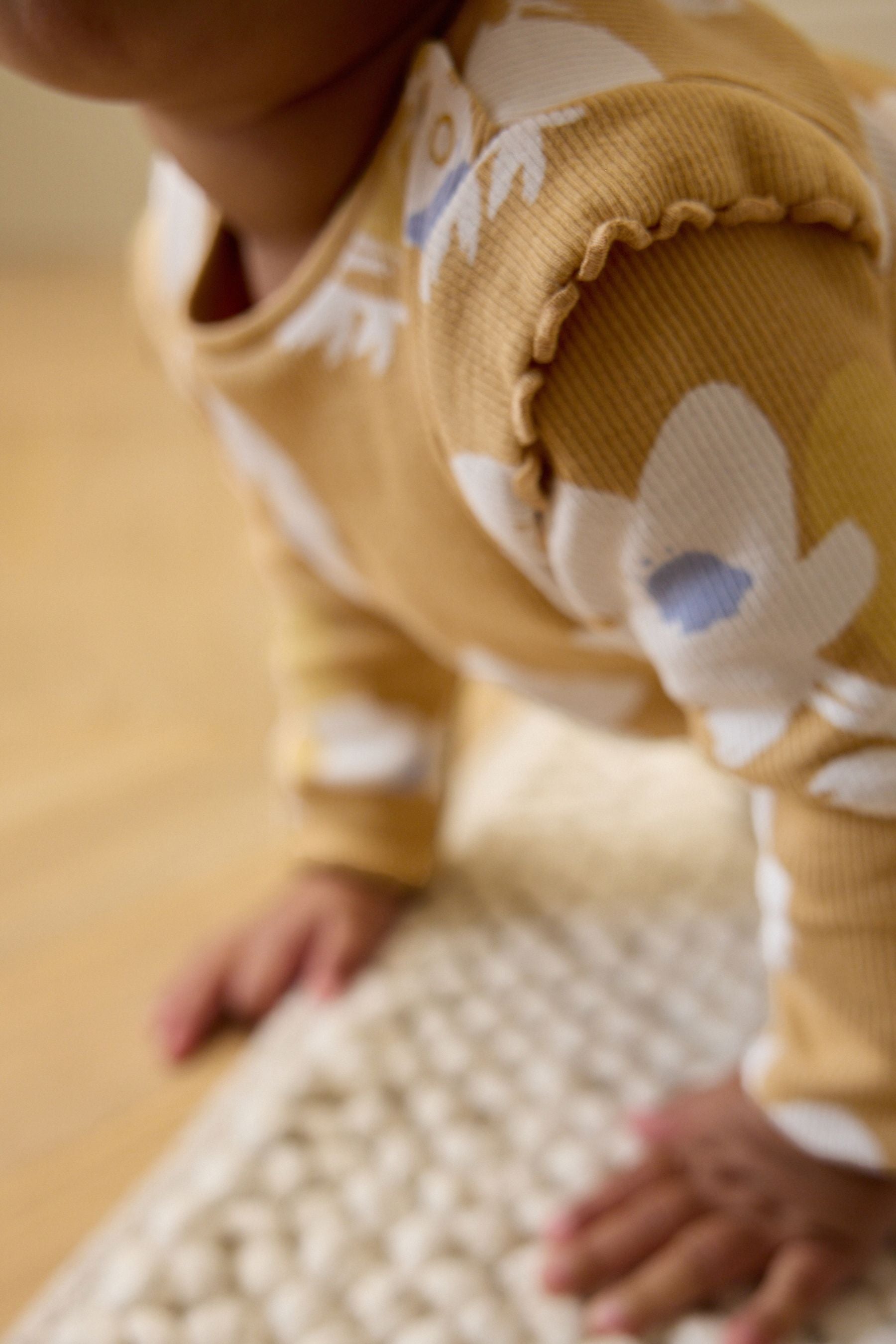 Ochre Yellow Floral Baby Top And Leggings Set