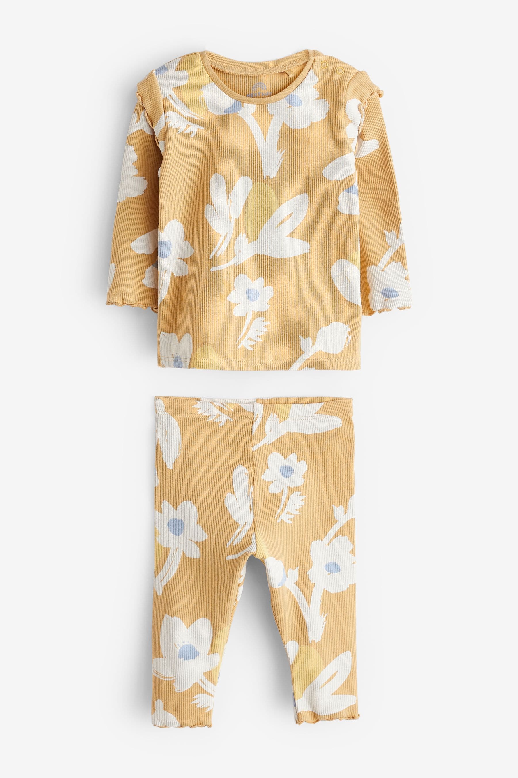 Ochre Yellow Floral Baby Top And Leggings Set