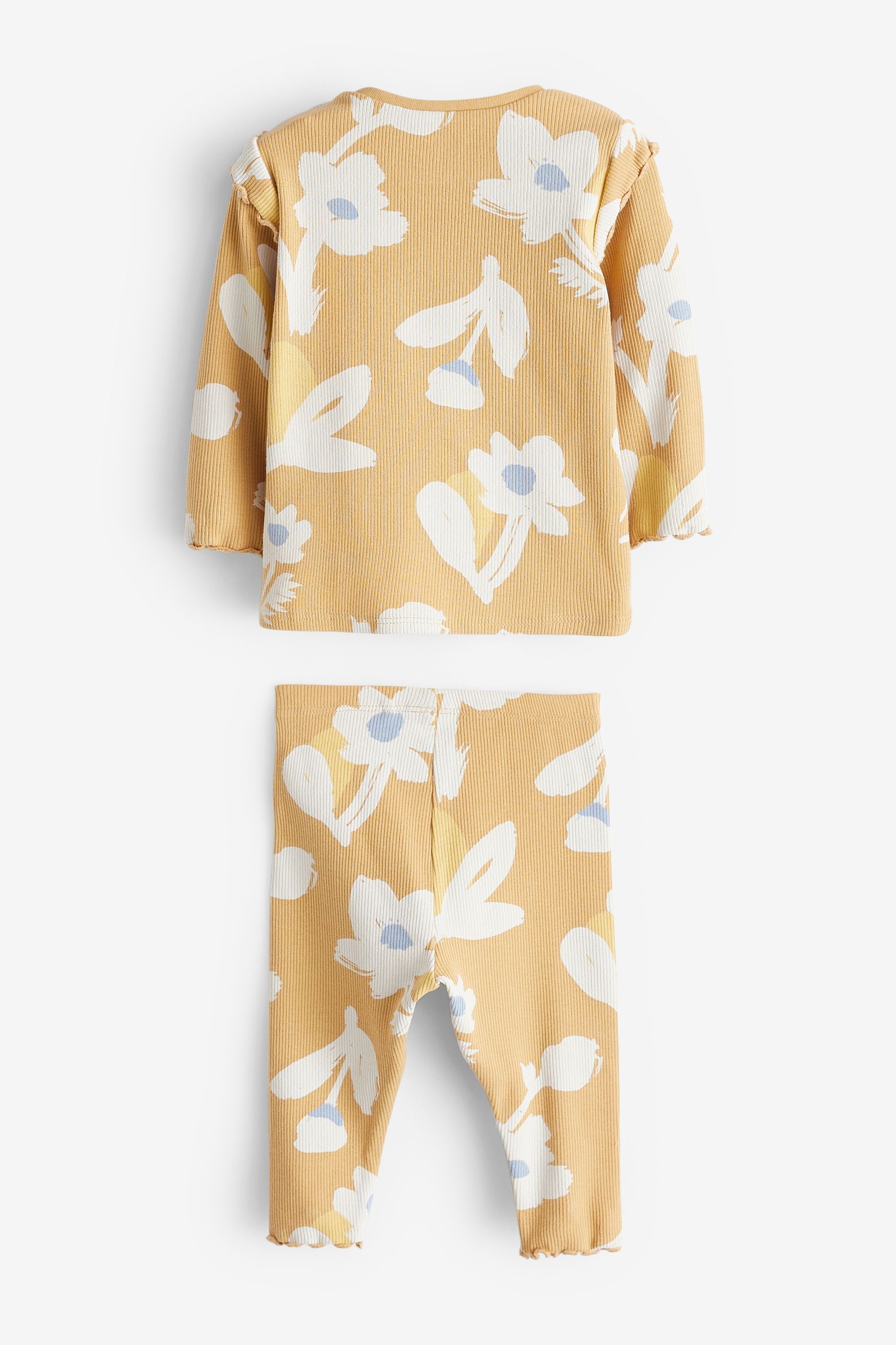 Ochre Yellow Floral Baby Top And Leggings Set