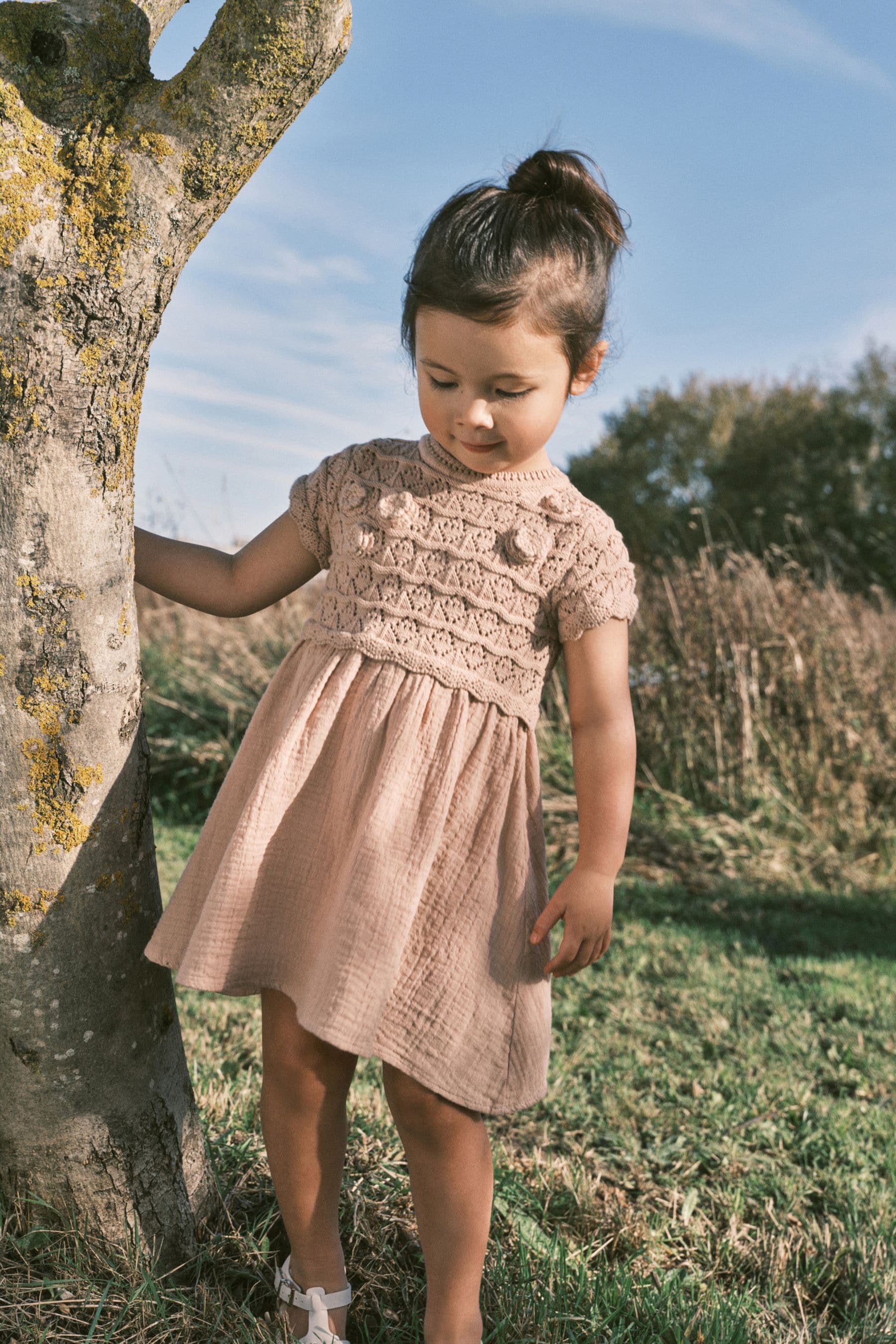 Neutral Crochet Flower Dress (3mths-7yrs)