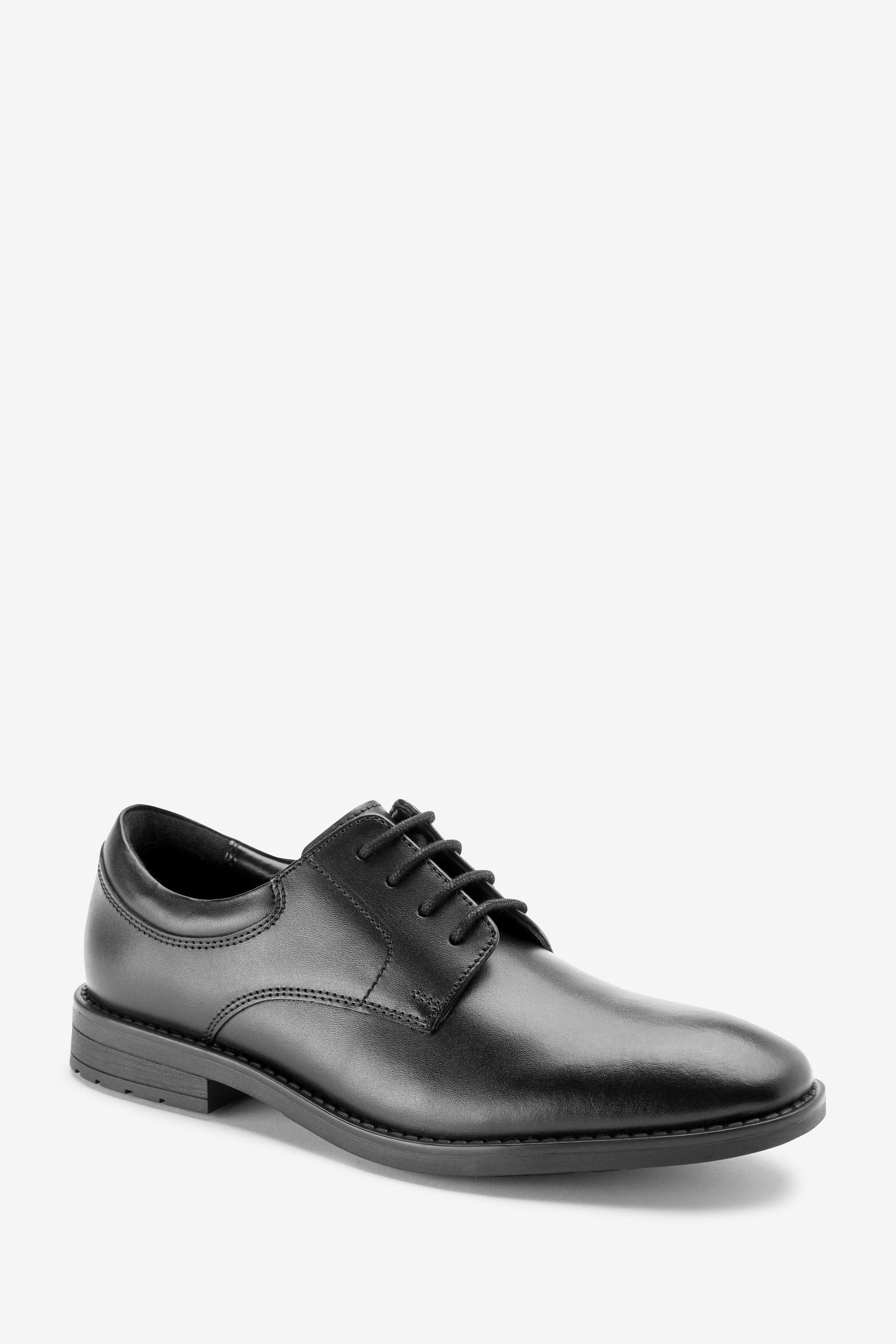 Black School Leather Plain Front  Lace-Up Shoes