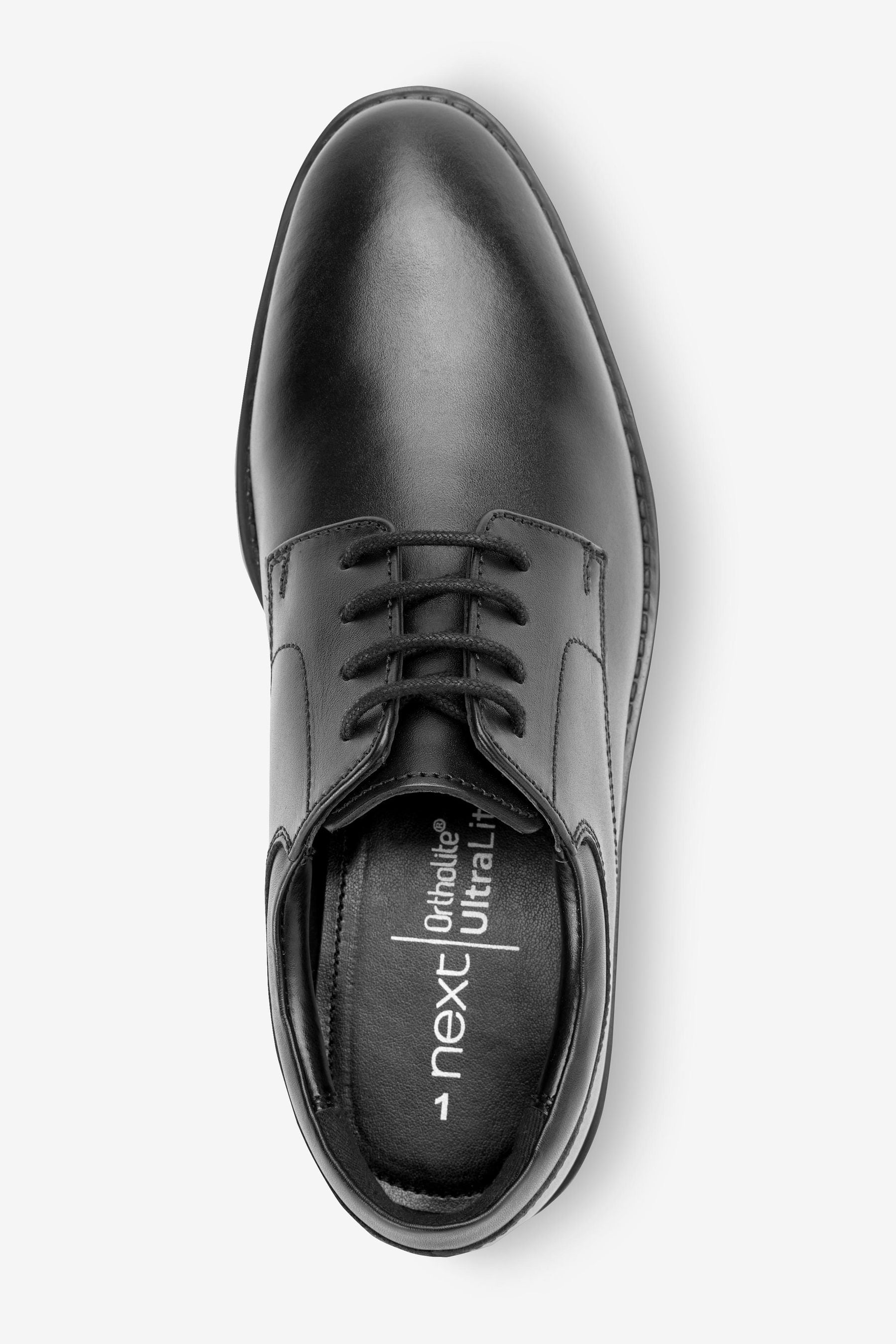 Black School Leather Plain Front  Lace-Up Shoes