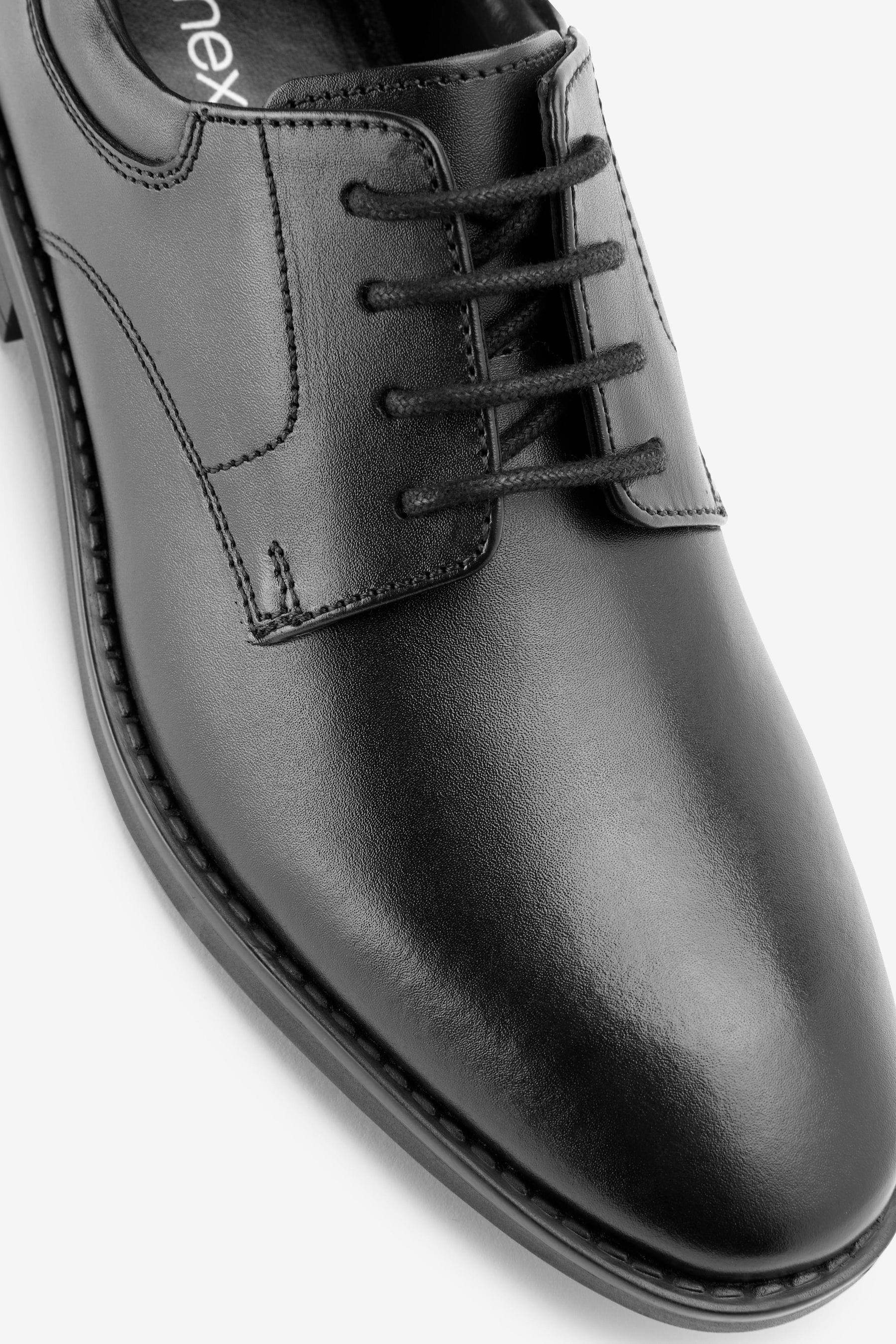 Black School Leather Plain Front  Lace-Up Shoes