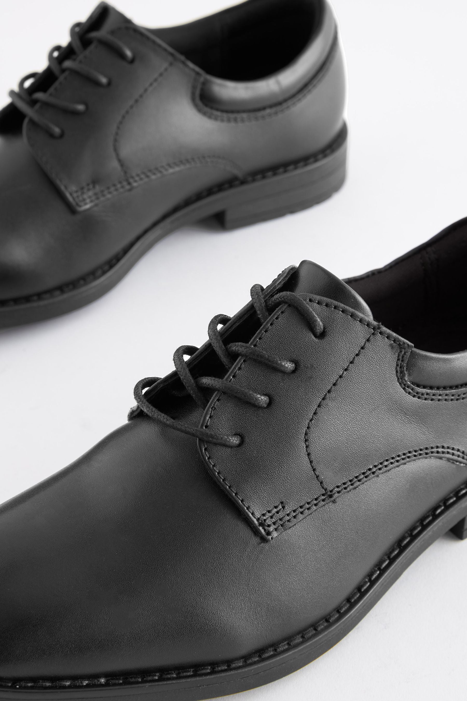 Black School Leather Plain Front  Lace-Up Shoes