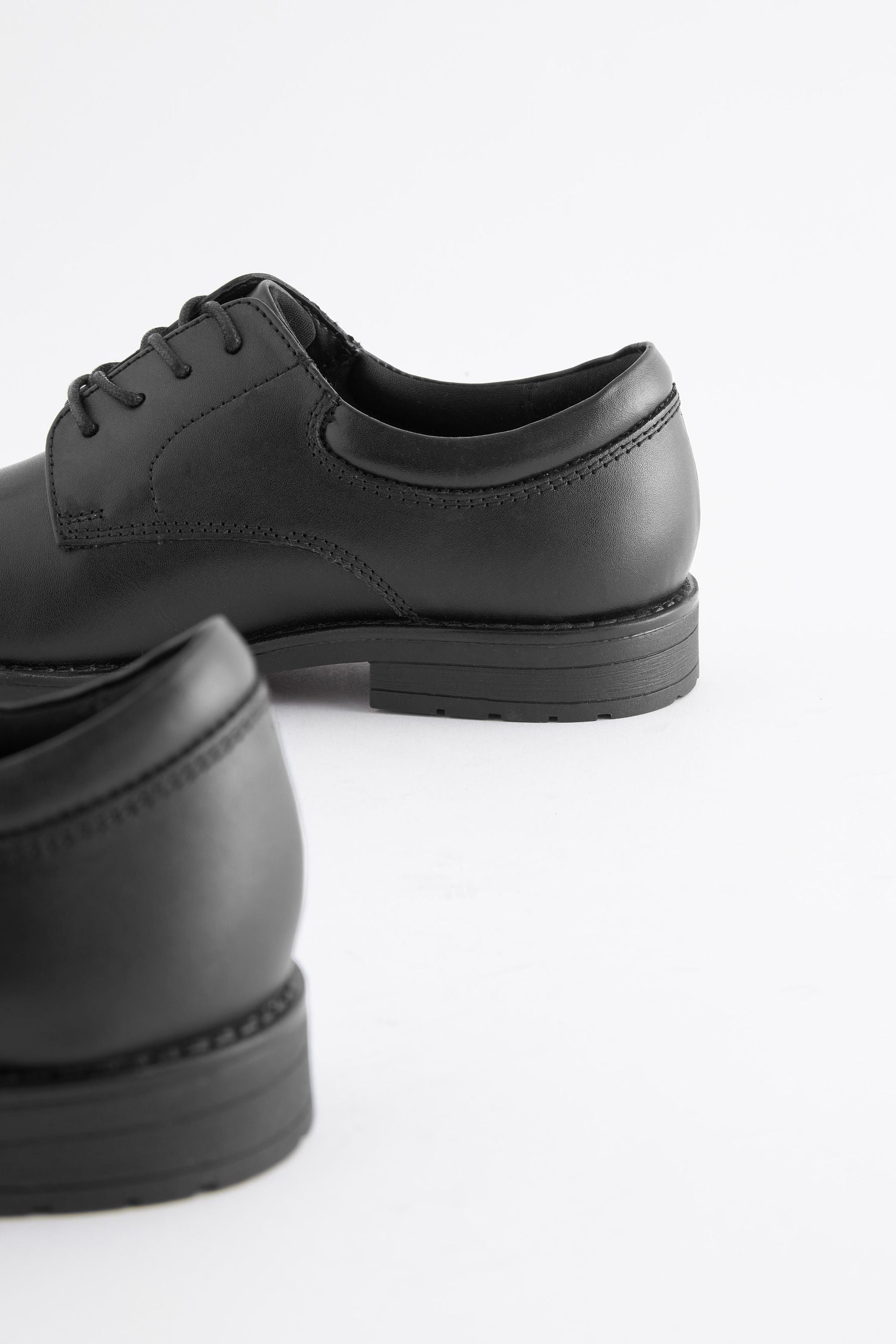 Black School Leather Plain Front  Lace-Up Shoes